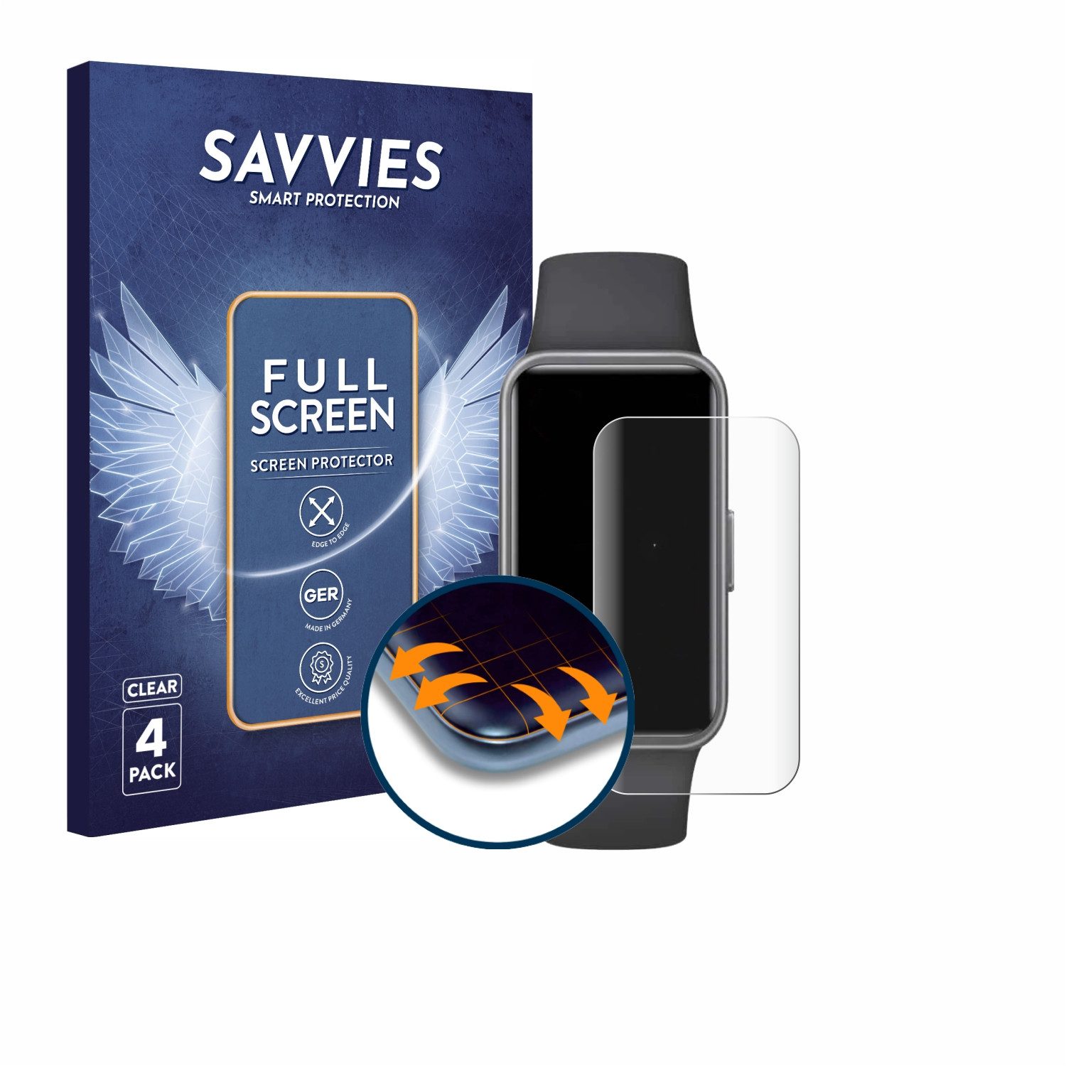 Savvies Displayschutzfolie Fullscreen Schutzfolie für Huawei Band 10, 4 Stück, Displayschutz Folie Fullcover Klar Transparent