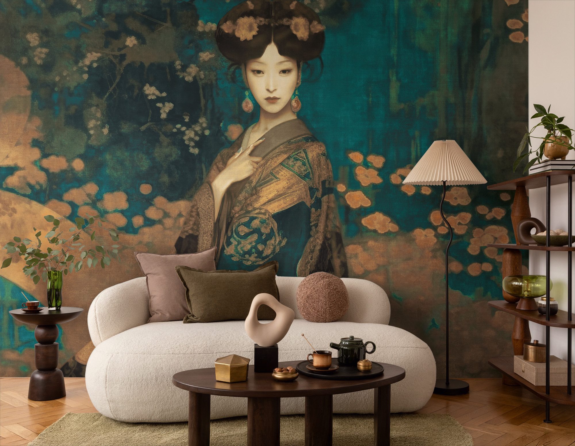 living walls Fototapete The Wall 4 Eyecatcher – Asiatisches Frauenporträt Vlies-Fototapete, leicht strukturiert, floral, matt, botanisch, (1 St), Asiatisches Frauenporträt mit ausdrucksstarker Wirkung