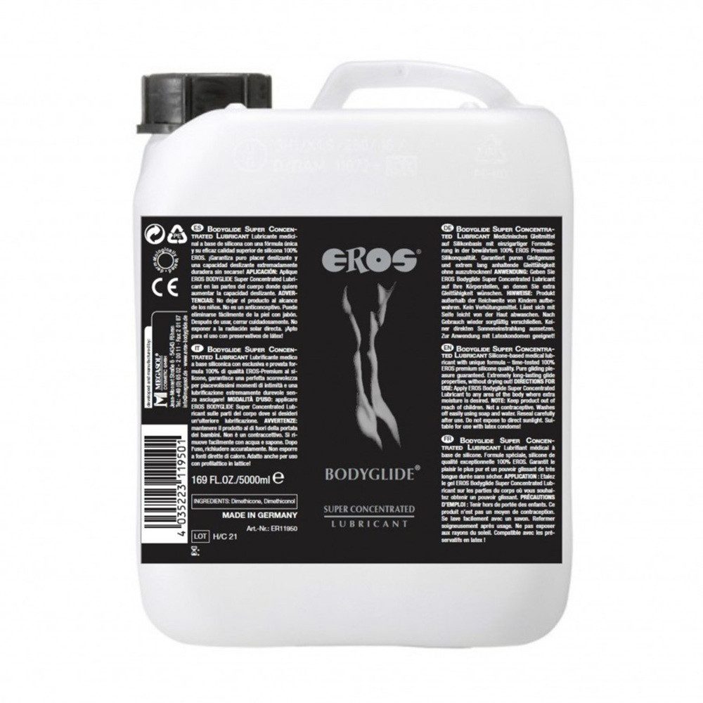 Eros Gleitgel Super Concentrated Bodyglide - 5 Liter Kanister - auf Silikonbasis, farblos und neutral - mit Latexkondomen kompatibel - Made in Germany
