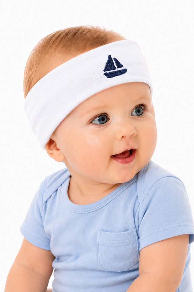 La Bortini Stirnband Baby Kopfband Ohrenschutz in blau weiß grün grau elastisch, weich, für Jungen, 34 bis 55cm Kopfumfang