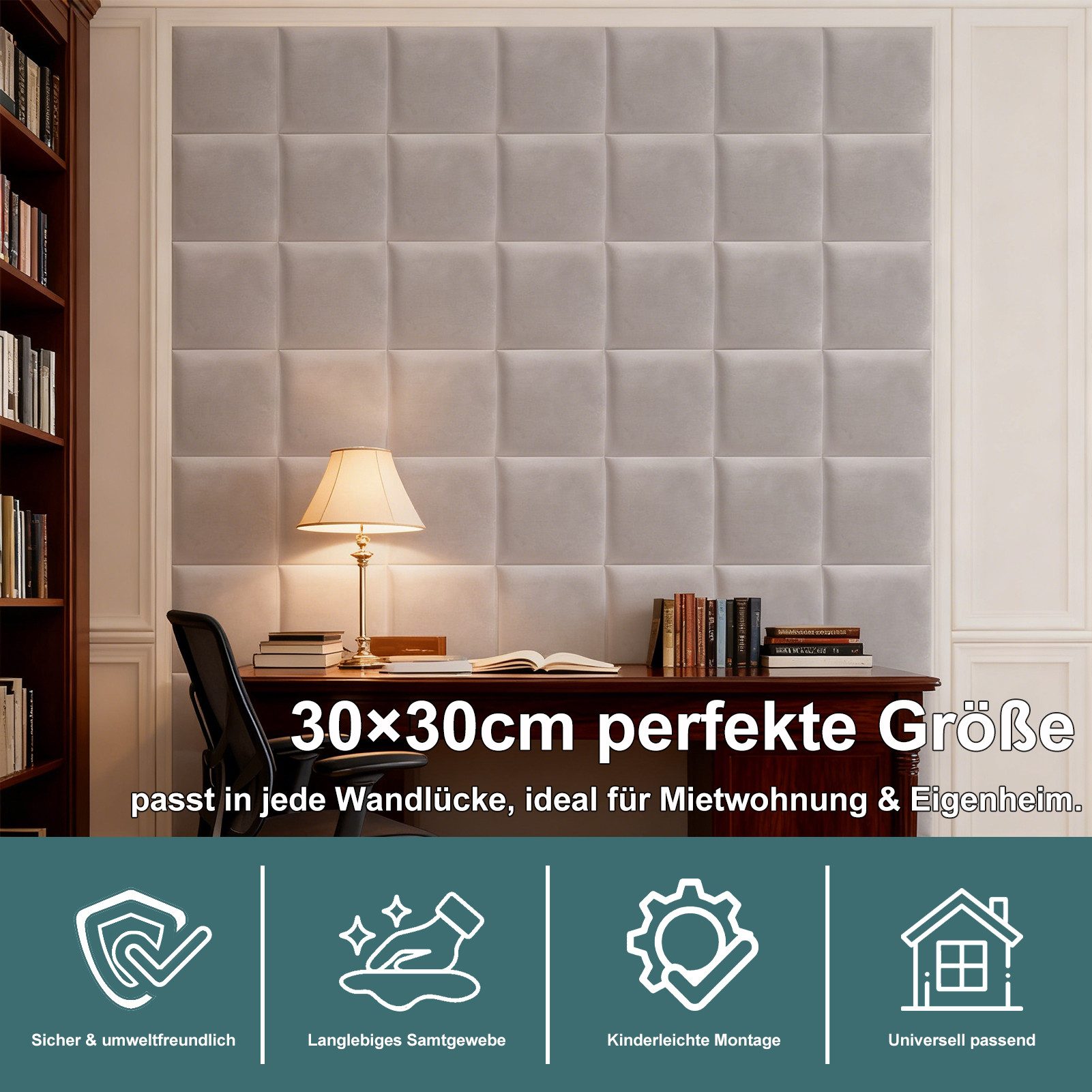 Mejale Wandpolster Wandkissen Wandmontiertes 3D gepolsterte für Schlafzimmer 30x30cm, (4 St)