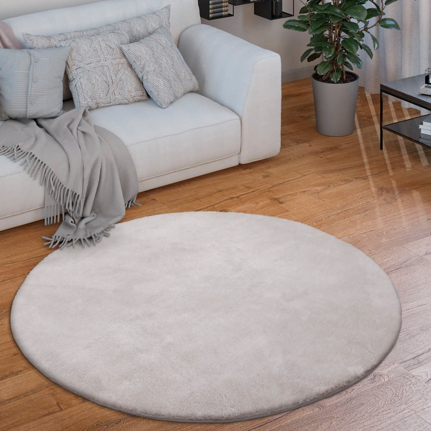 Teppich Cadiz 630, Paco Home, rund, Höhe: 14 mm, Kurzflor, Uni-Farben,  besonders weich, waschbar, Wohnzimmer, robuste, strapazierfähige und  pflegeleichte Qualität