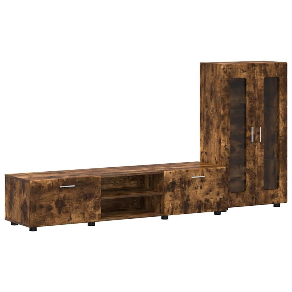 vidaXL Wohnzimmer-Set TV-Schrankset mit Schubladen Geräucherte Eiche Holzwerkstoff, (3-St)