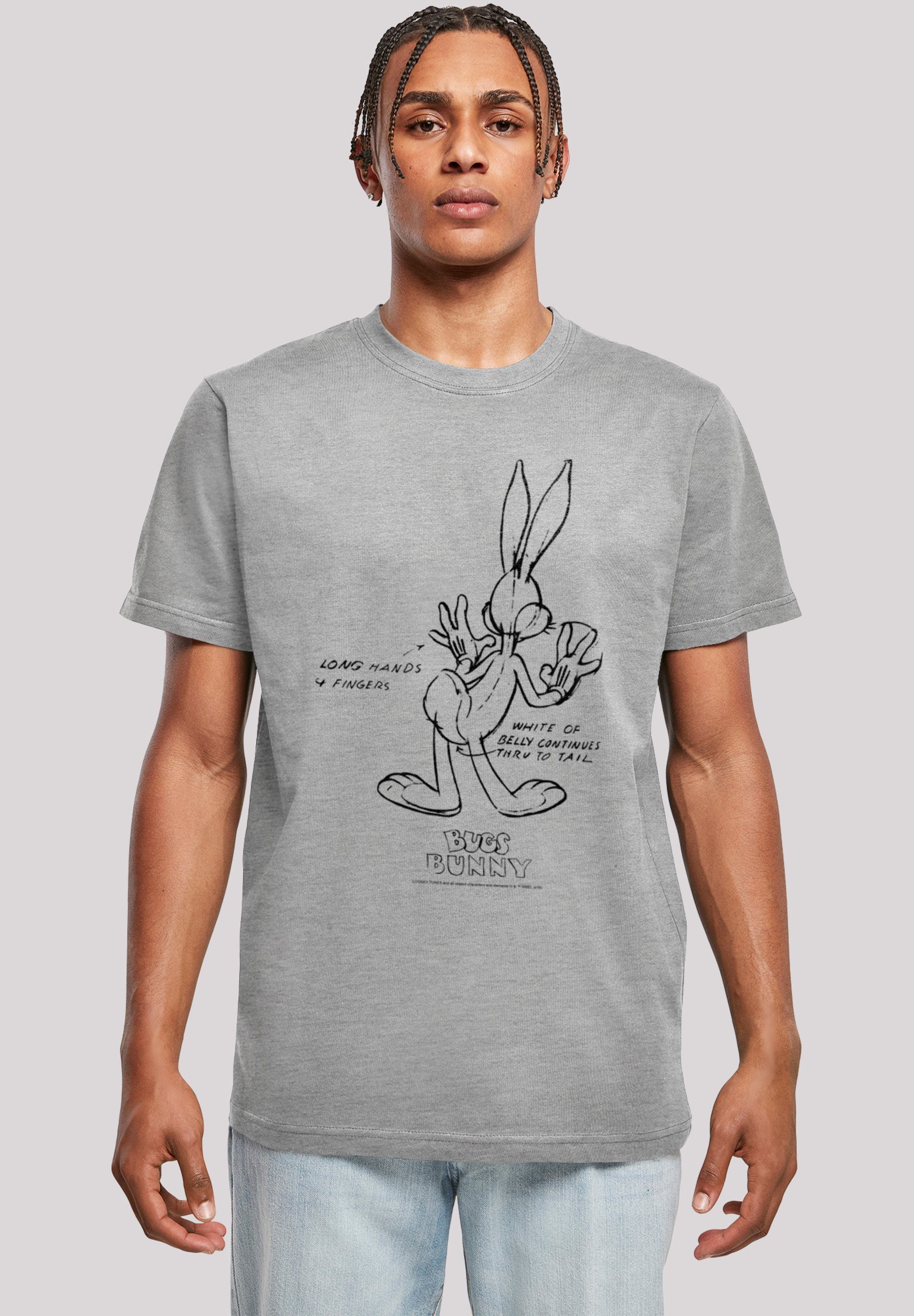 F4NT4STIC T-Shirt Looney White Tunes heather Print Belly Bugs Bunny grey