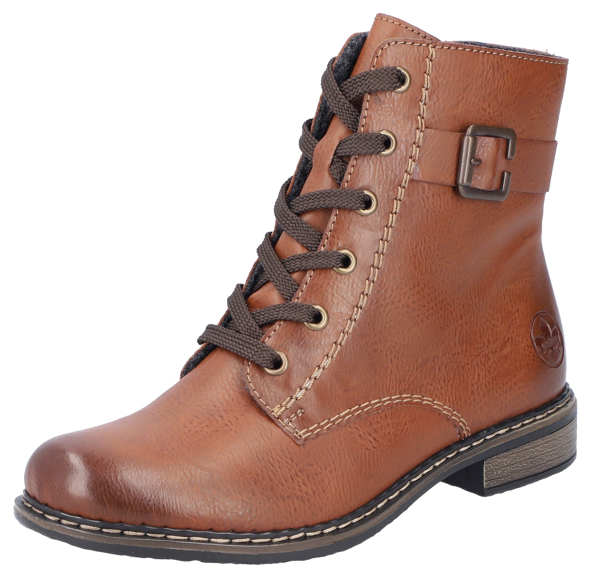 Rieker Schnürstiefelette, Schnürboots, Klassik-Boots, Blockabsatz, in Used-Optik