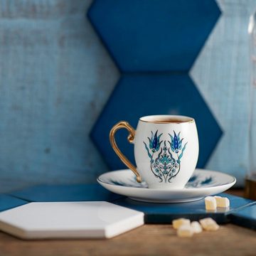 Karaca Kaffeeservice Iznik 4 teiliges Mochatassen Espressotassen Set für 2 Personen