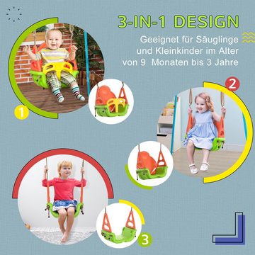Outsunny Einzelschaukel mit verstellbarem Seil, (Babyschaukel, 1-tlg., Kinderschaukel), für Garten, Balkon, Grün+Gelb+Orange