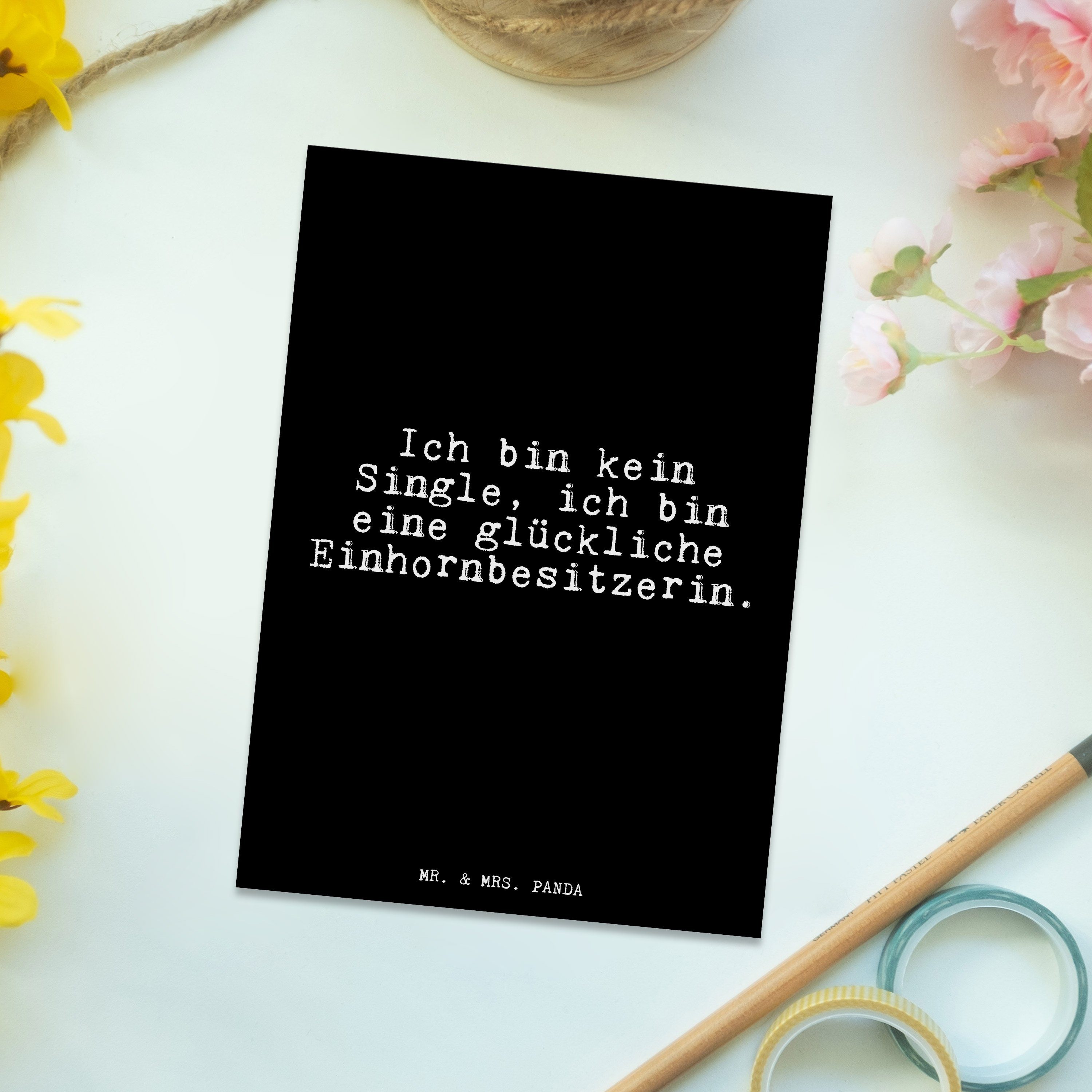 Mr. & - bin Mrs. Ich Panda kein Geschenk, Single,... Rea Postkarte Unicorn, Schwarz - Einladung