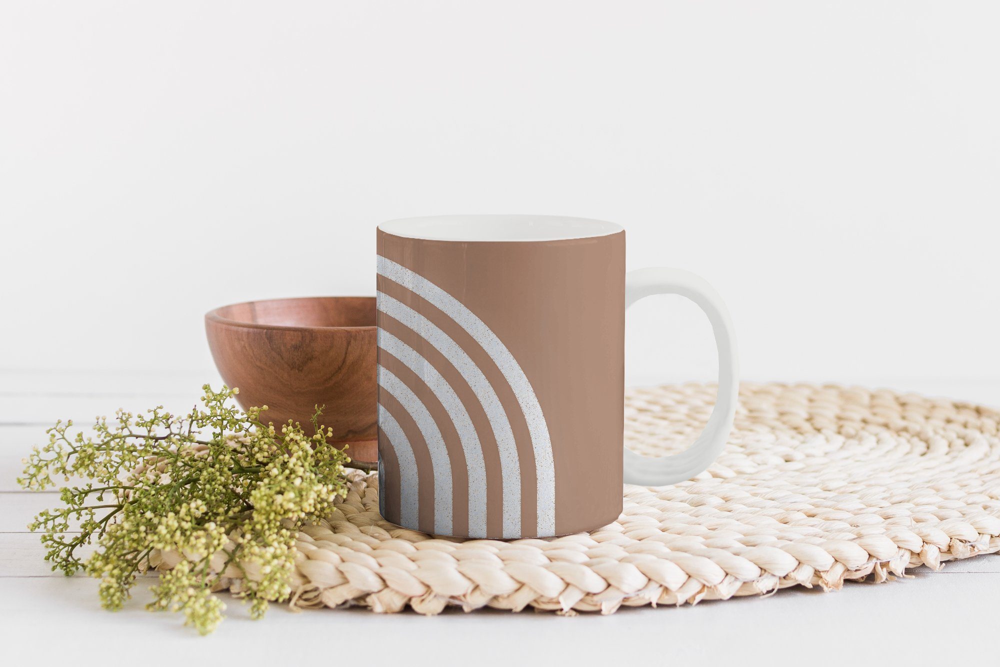 Becher, Geschenk Kunst Keramik, MuchoWow Kaffeetassen, Abstrakt Teetasse, Braun, - Weiß - Regenbogen - - Teetasse, Tasse