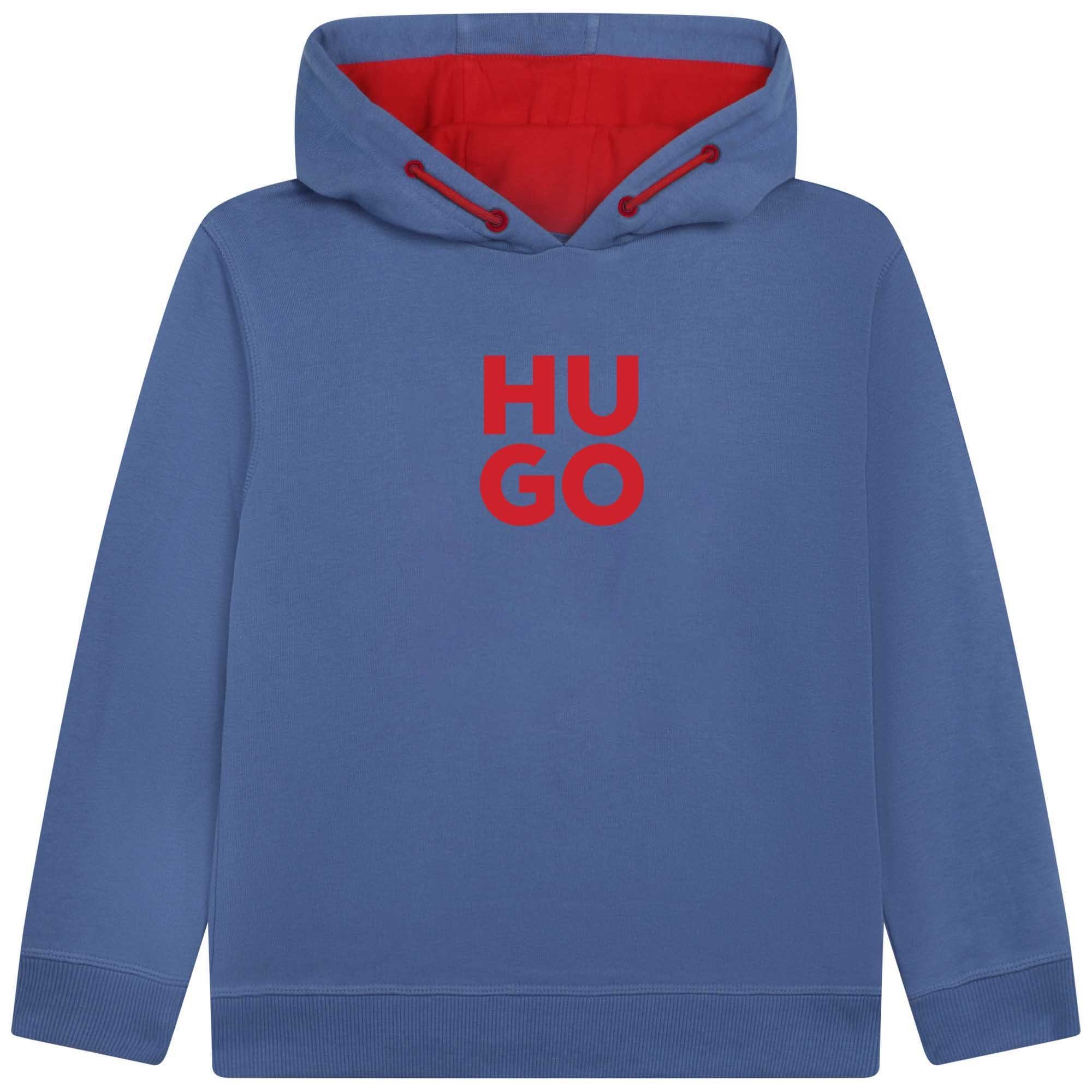 Kapuzensweatshirt HUGO Kapuzenpullover HUGO Logo blau mit Hoodie (1-tlg) rotem Kids