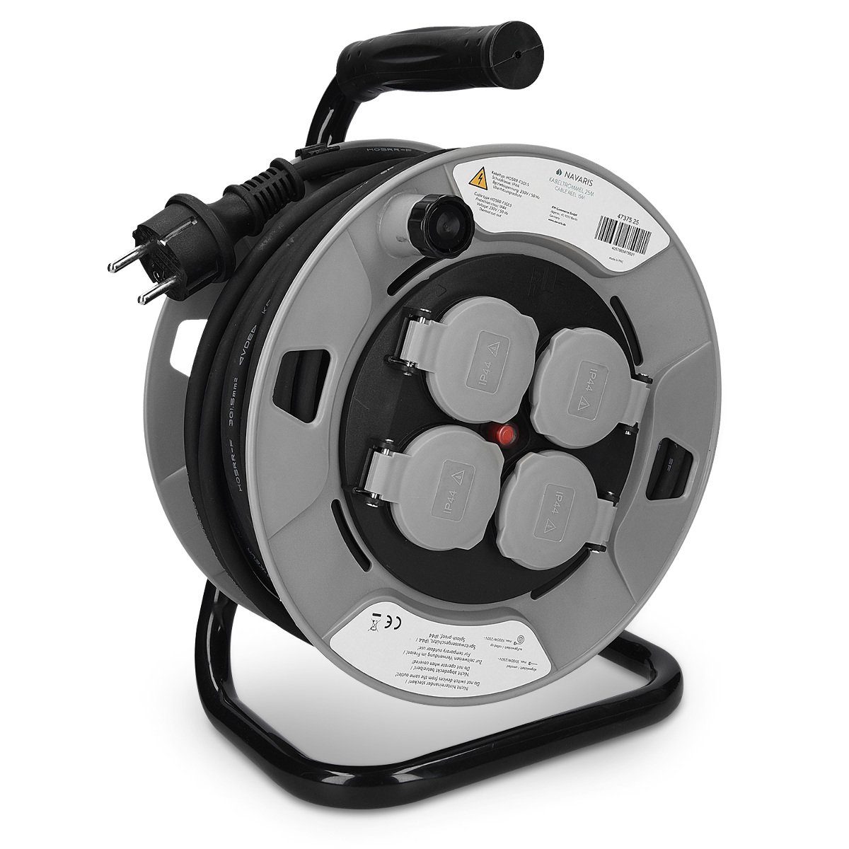 Navaris Kabel Trommel 15m mit 4 Steckdosen - IP44 - H05RR-F 3G1,5 Kabeltrommel (Kabellänge 27,00 m)