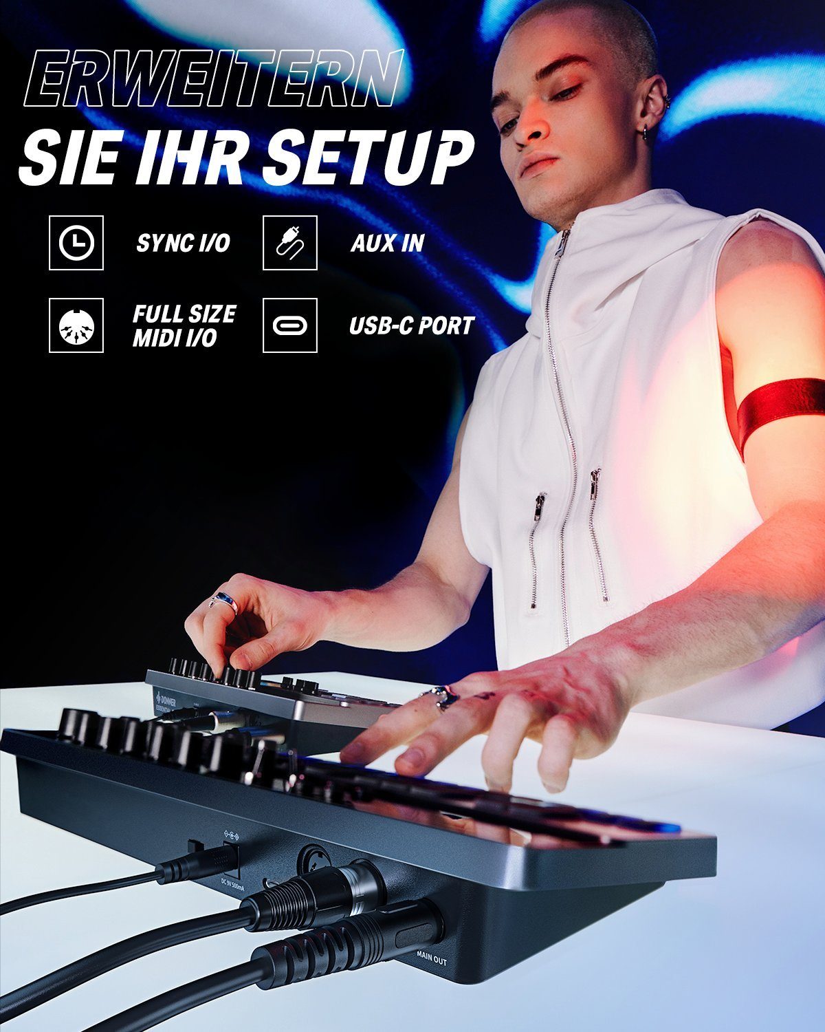 Donner Synthesizer Analoger Bass-Synthesizer und Sequenzer Essential B1, intuitiver Benutzeroberfläche,128 Musterspeicher