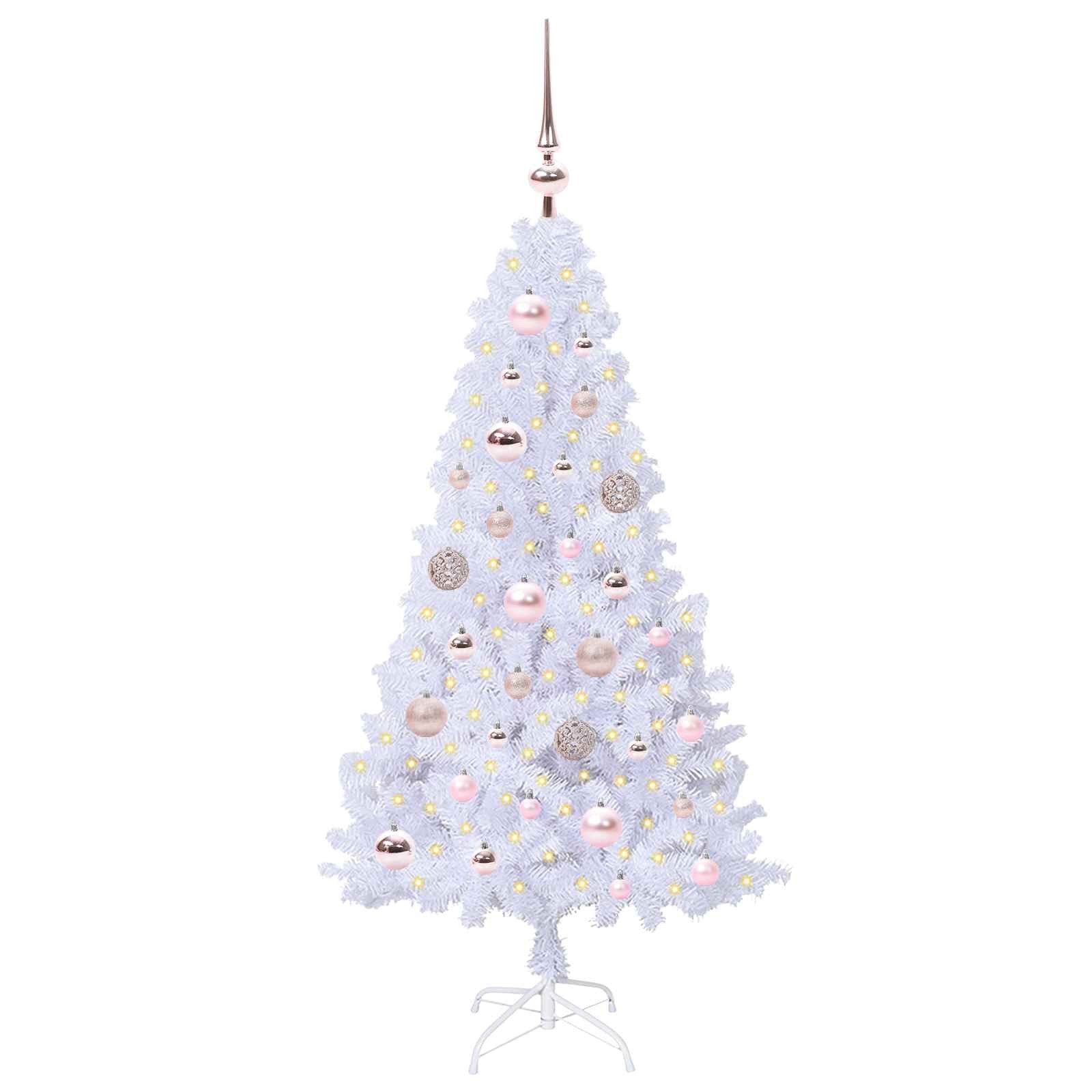 furnicato Künstlicher Weihnachtsbaum Weiß 120 cm mit LED-Lichterkette, Rosa Tannenbaum mit 8 Blinkmodi, USB-Anschluss und stabilem Ständer