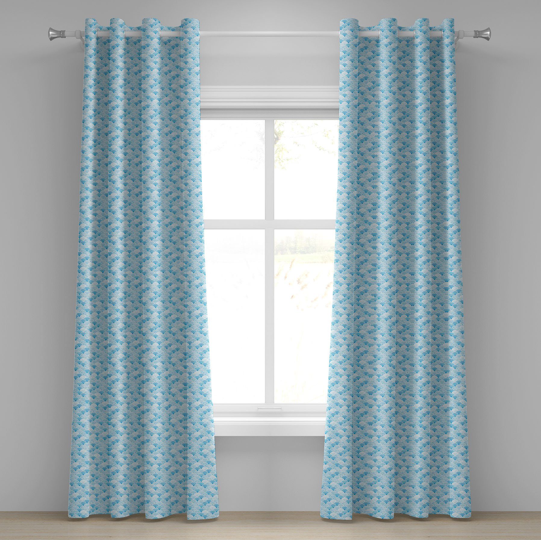 Ozean-Curve-Muster für 2-Panel-Fenstervorhänge Gardine Dekorative Schlafzimmer Wohnzimmer, Aquarell Abakuhaus,