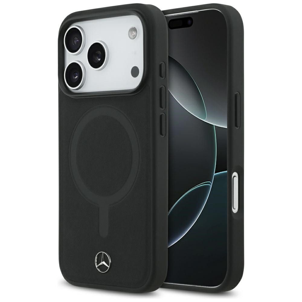 Mercedes Benz Handyhülle iPhone 17 Pro Echtleder schwarz Logo Metall MagSafe 6,3 Zoll, Kantenschutz