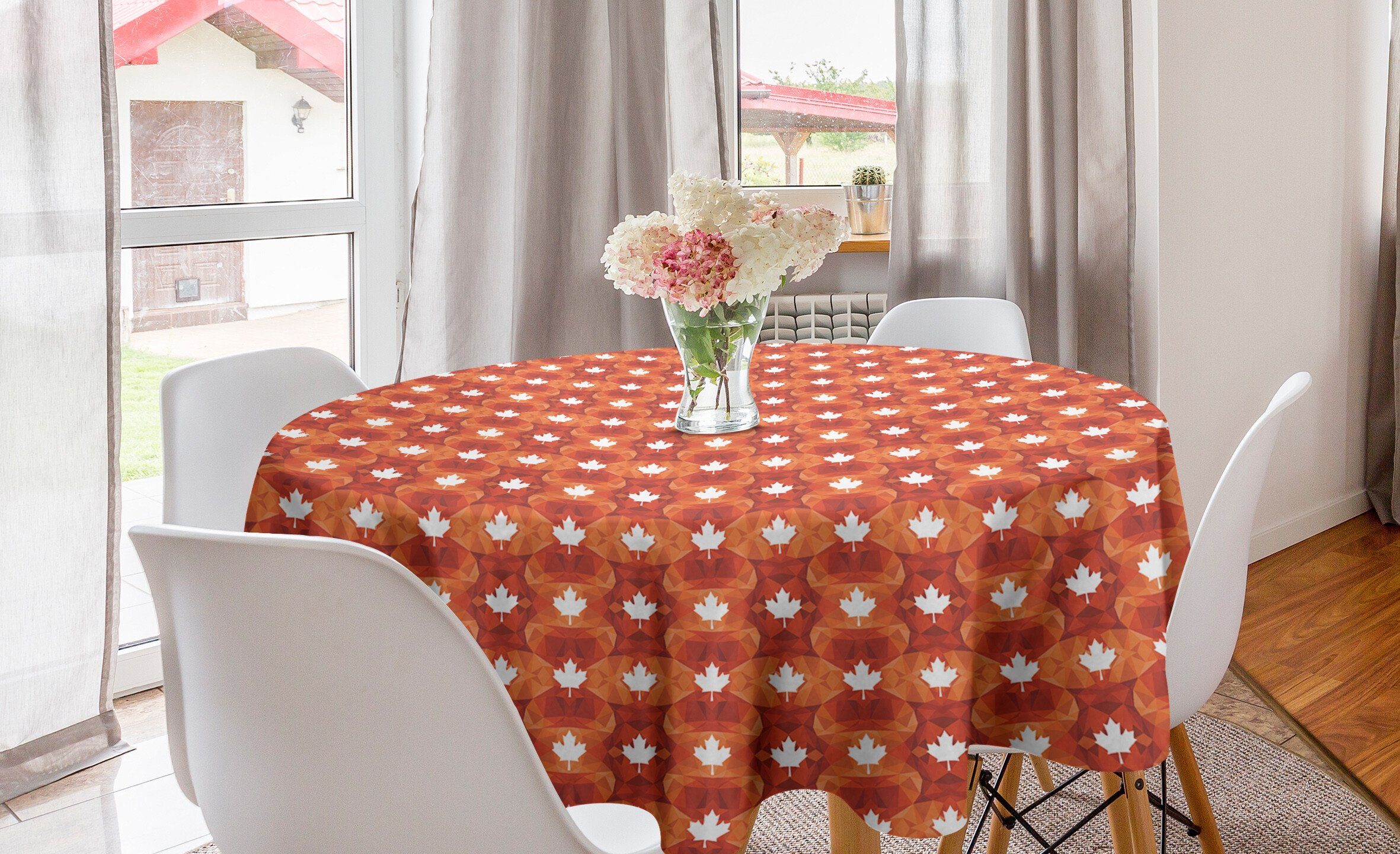 Abakuhaus Tischdecke Kreis Tischdecke Abdeckung für Esszimmer Küche Dekoration, Burnt orange Maple Leaf auf Low Poly