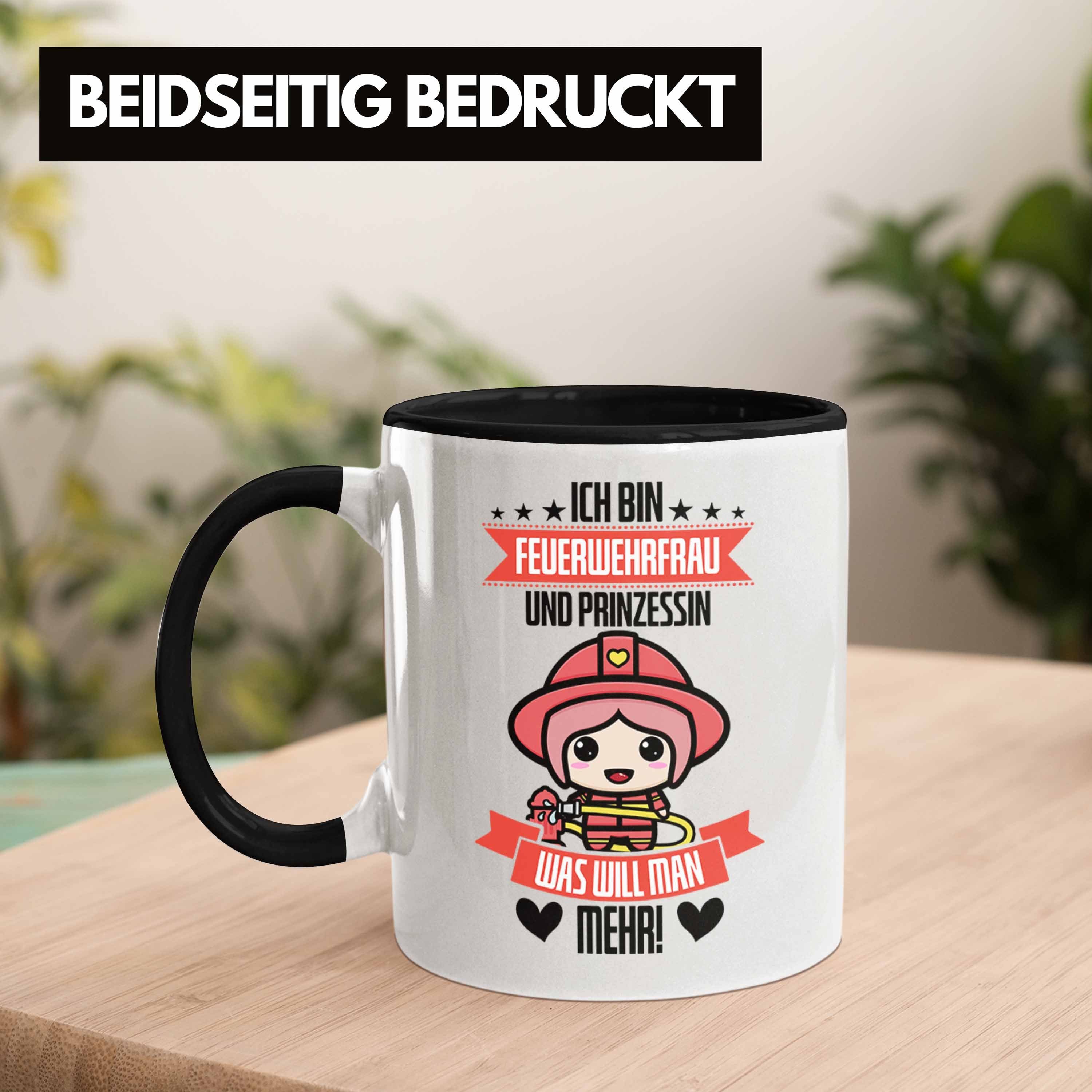 Tasse Frauen Tasse für der Schwarz in Trendation Lustige Prinz Feuerwehr Feuerwehrfrau Geschenk