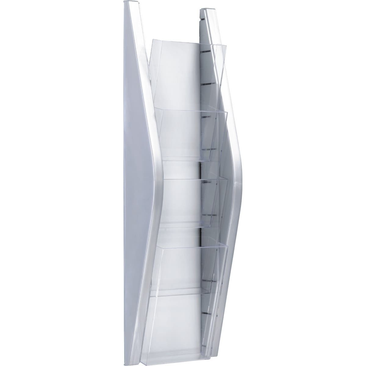HELIT Stehsammler Wandprospekthalter Bogendesign 1/3 A4 4 Fächer silber