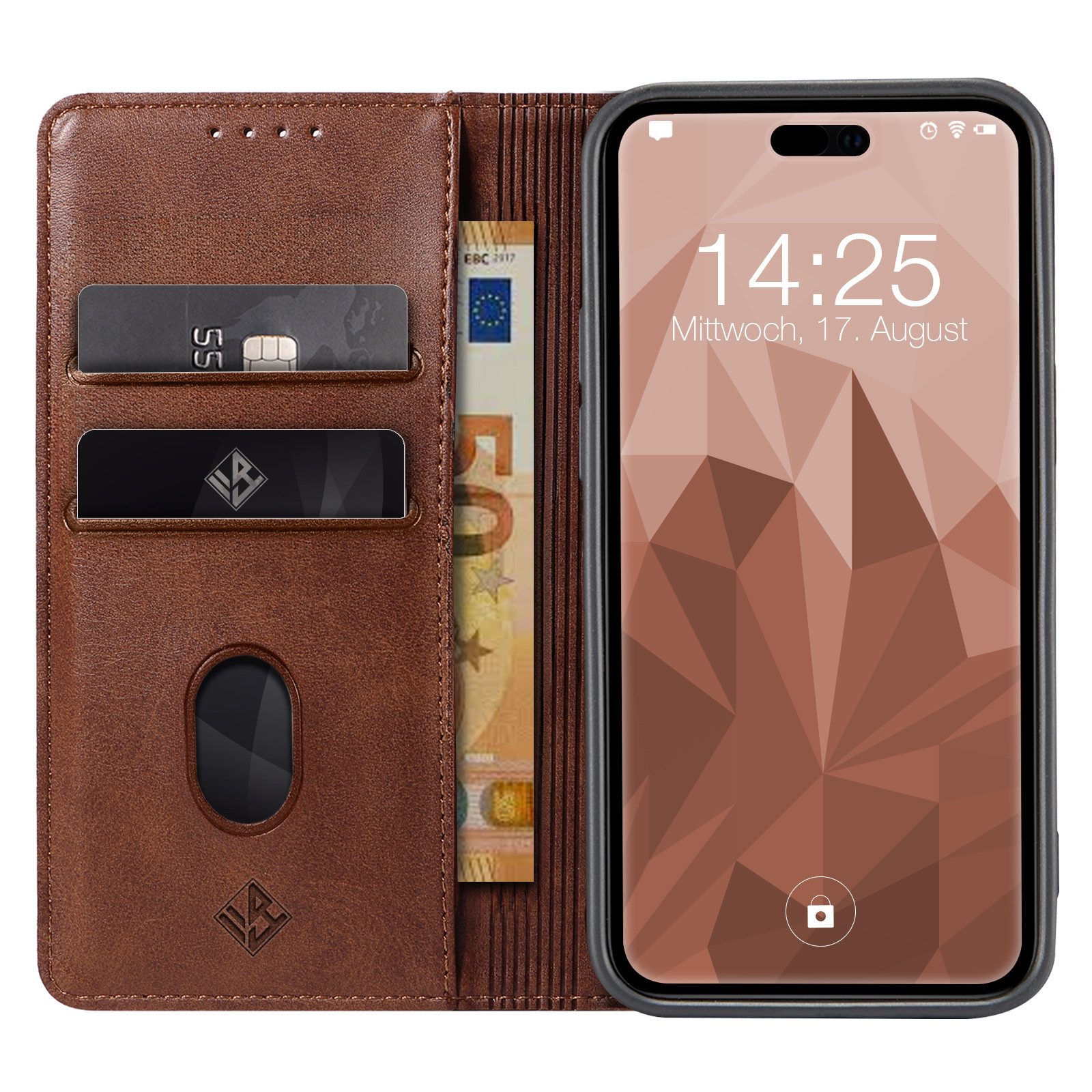 Tec-Expert Handyhülle Tasche Hülle für Apple iPhone 15 Pro 6.1 Zoll, 6.1", Cover Klapphülle Case mit Kartenfach Fliphülle aufstellbar
