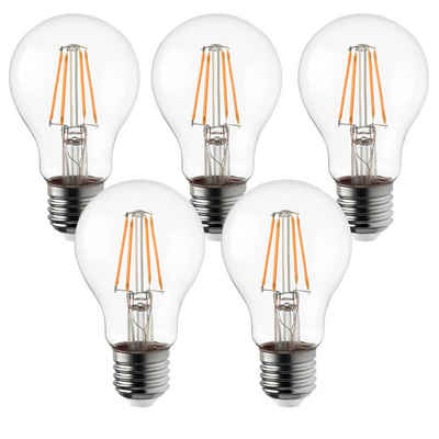 etc-shop LED-Leuchtmittel, 5er Set LED E27 6 Watt Leuchtmittel Glas Kugel Lampe FILAMENT DIMMER