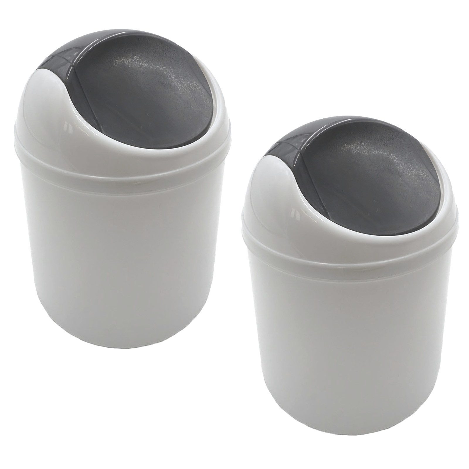 HAC24 Tischrestebehälter 2er Set Tischmülleimer 1,5l Papierkorb Kosmetikeimer Abfallbehälter, mit Schwingdeckel, Weiß