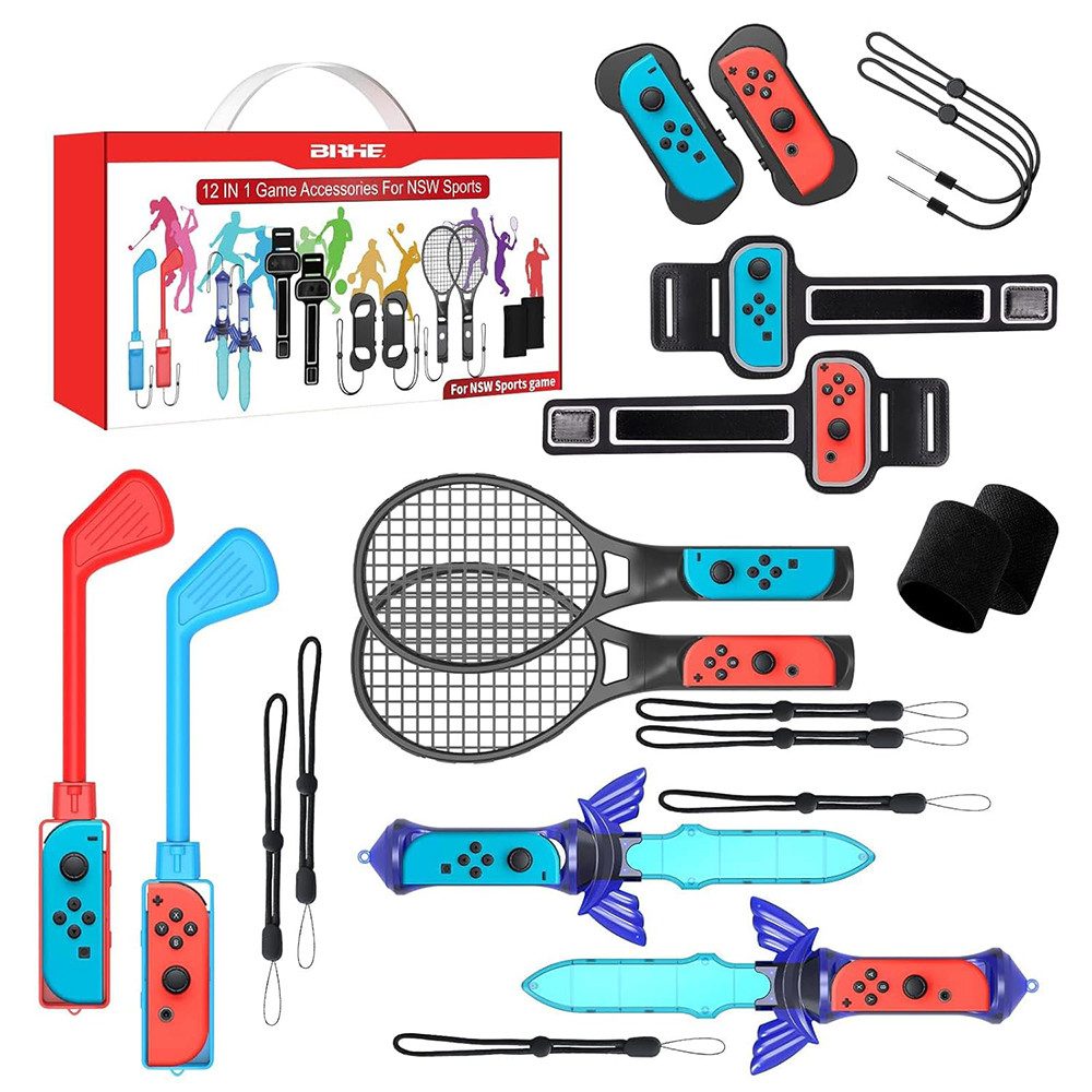 TUWENA 12 in 1 Switch Sport Zubehör Set Bundle für Nintendo Switch & OLED Controller (12 St)