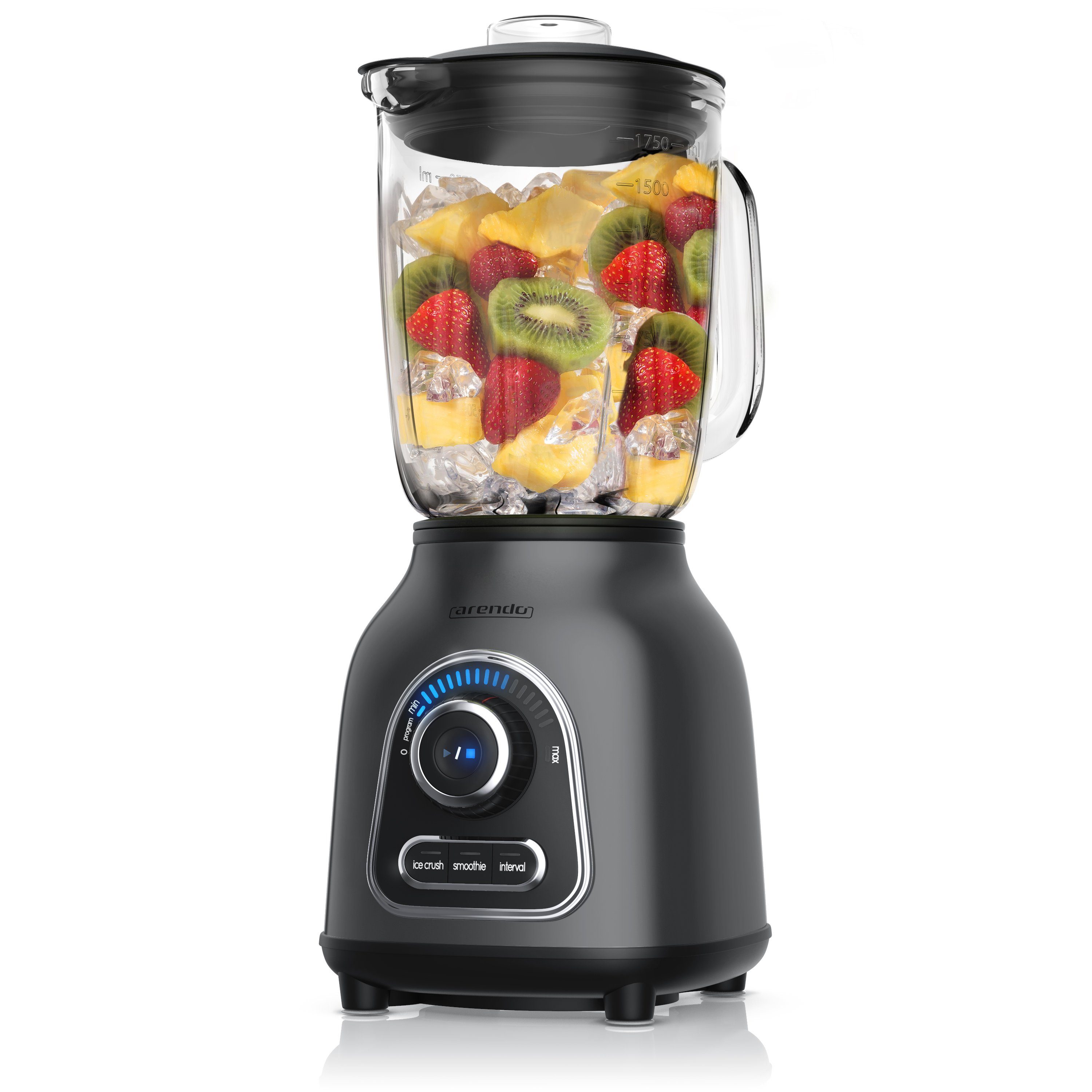 Arendo Standmixer Edelstahl Power Миксер, 1,75l Glasbehälter, Blender, Hochleistungsmixer, 1400 W, Edelstahlmesser, 10 Leistungsstufen, Impulsfunktion, Blender