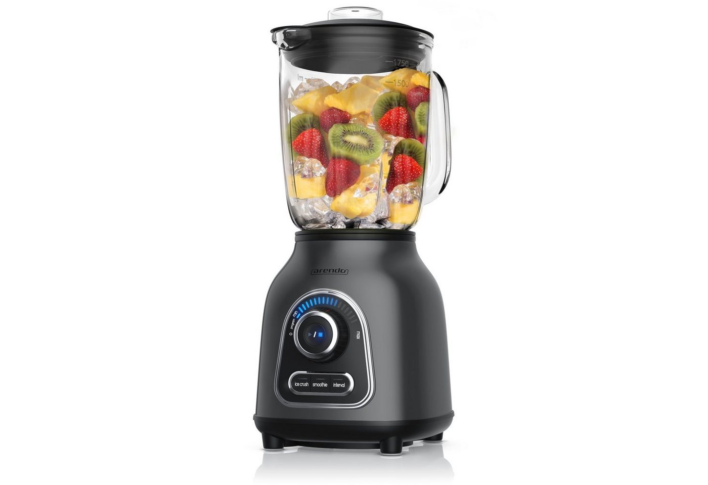 Arendo Standmixer Edelstahl Power Mixer, 1,75l Glasbehälter, Blender, Hochleistungsmixer, 1400 W, Edelstahlmesser, 10 Leistungsstufen, Impulsfunktion, Blender