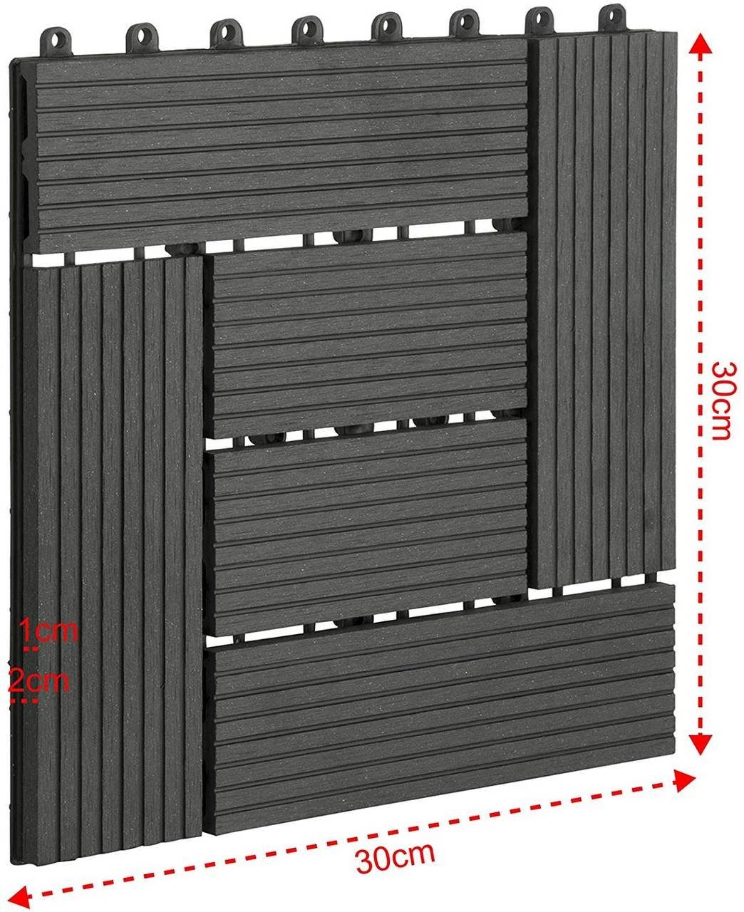 in 22 Woltu Terrassendielen klicksystem Holzoptik anthrazit mit St., WPC-Fliesen,