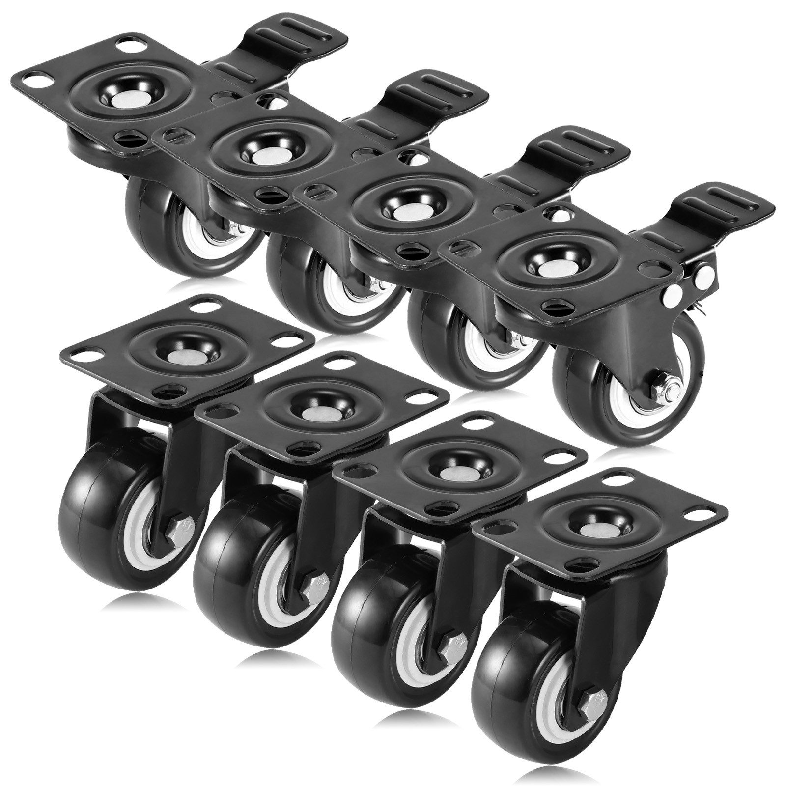 BlingBin Schwerlastrolle 4/8 Stücke 50mm Möbelrollen, Schwerlastrollen Lenkrollen mit Bremse, (8er Set, 8-St., 8 Stück), 360° Drehplatte Rollen Transportrollen für viele Bodenarten