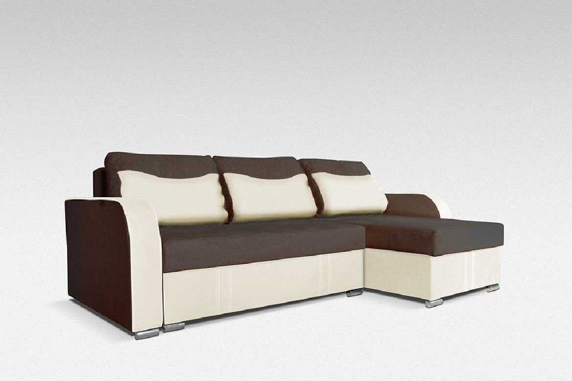 Sofa Schlafsofa, Sofa Eckgarnitur Bettkasten Designer Mit Beige/Braun Bettfunktion JVmoebel Ecksofa Bettfunktion