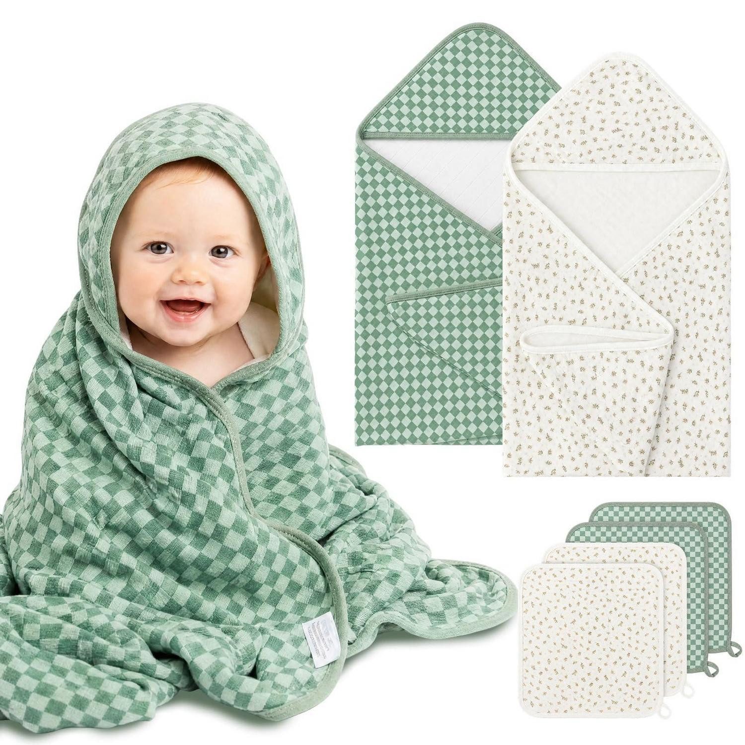 LuxusKollektion Kapuzenhandtuch Kapuzenhandtuch Baby 2er Set 81x81cm Bambus Baumwolle, (1-St)