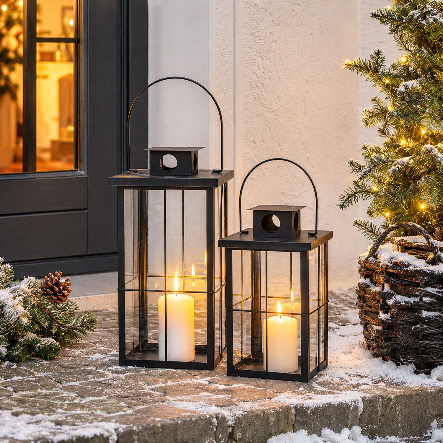 Mojawo Laterne 2tlg Metall XXL Laternen Set Schwarz Gartenlaterne Windlicht H58/45cm