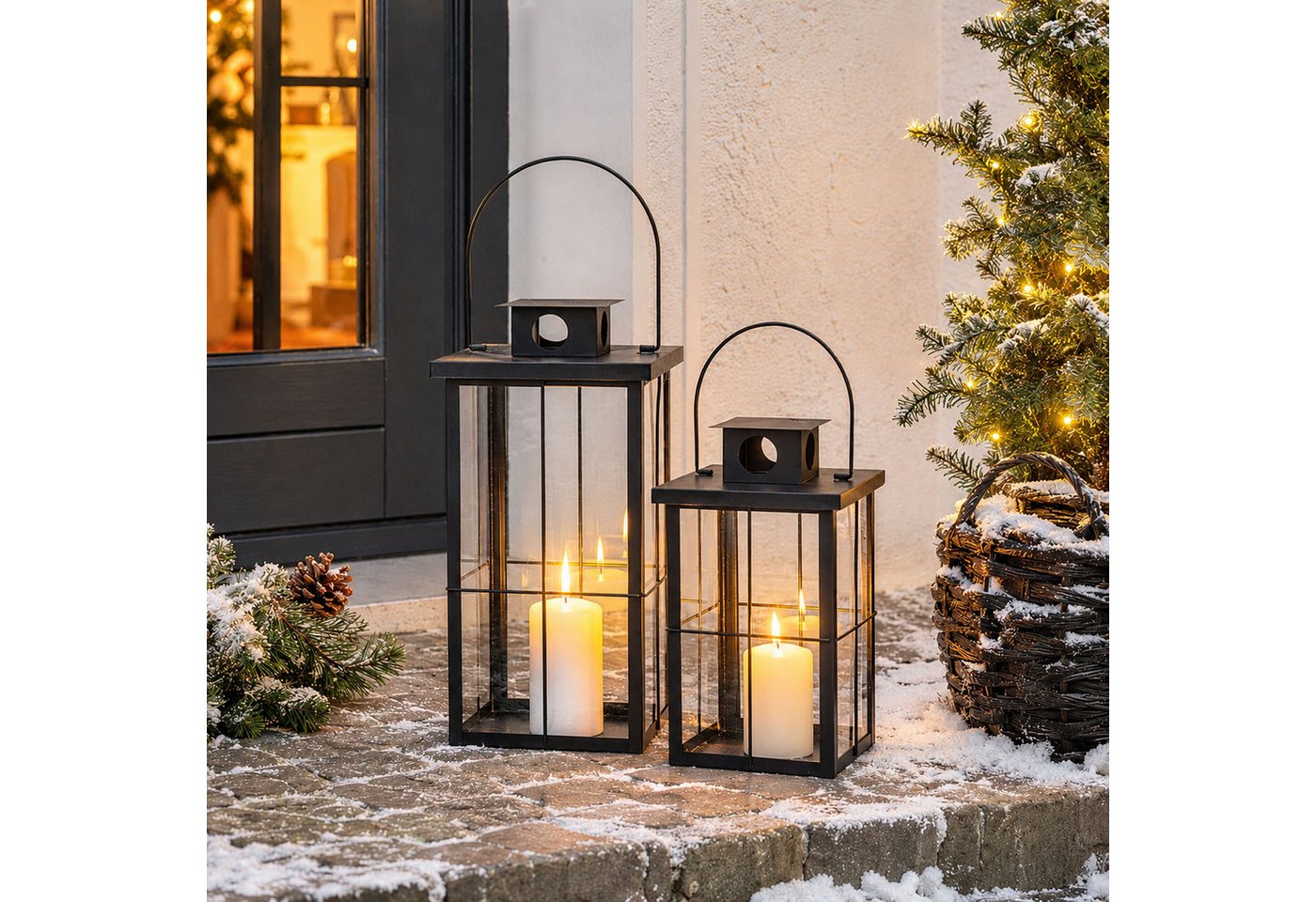 Mojawo Laterne 2tlg Metall XXL Laternen Set Schwarz Gartenlaterne Windlicht H58/45cm