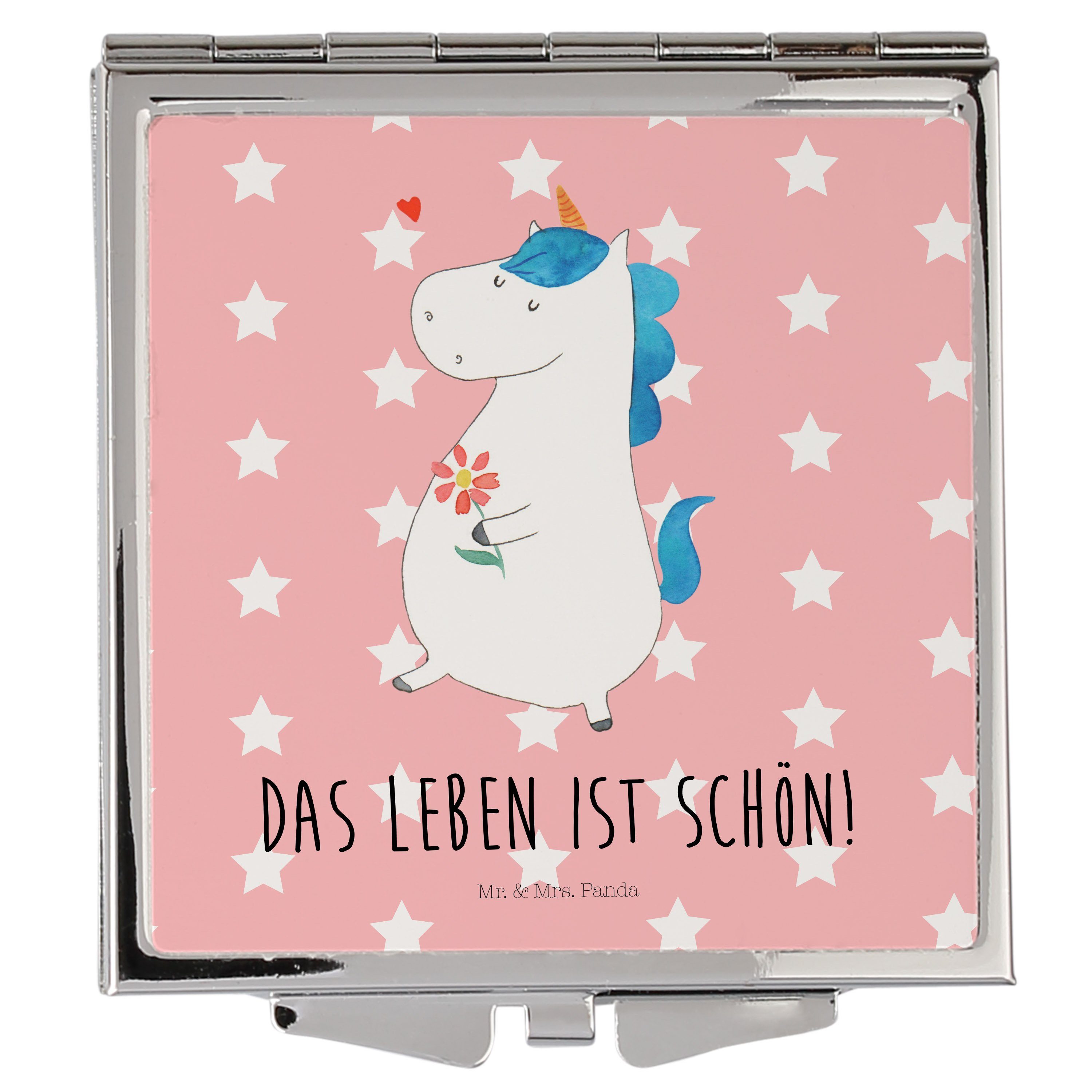 - & Mr. (1-St) - Mrs. Pastell Deko, Einhorn Panda Geschenk, Kosmetikspiegel Rot Handtasch Einhorn Spaziergang