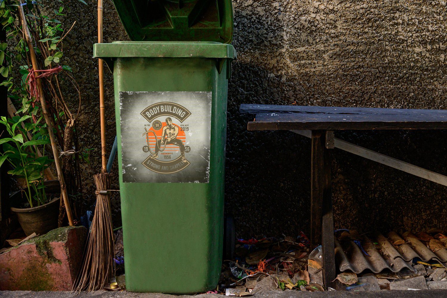St), Mülleimer-aufkleber, - MuchoWow Turnhalle Vintage Sticker, Seil (1 Container, - Mülltonne, Wandsticker Abfalbehälter