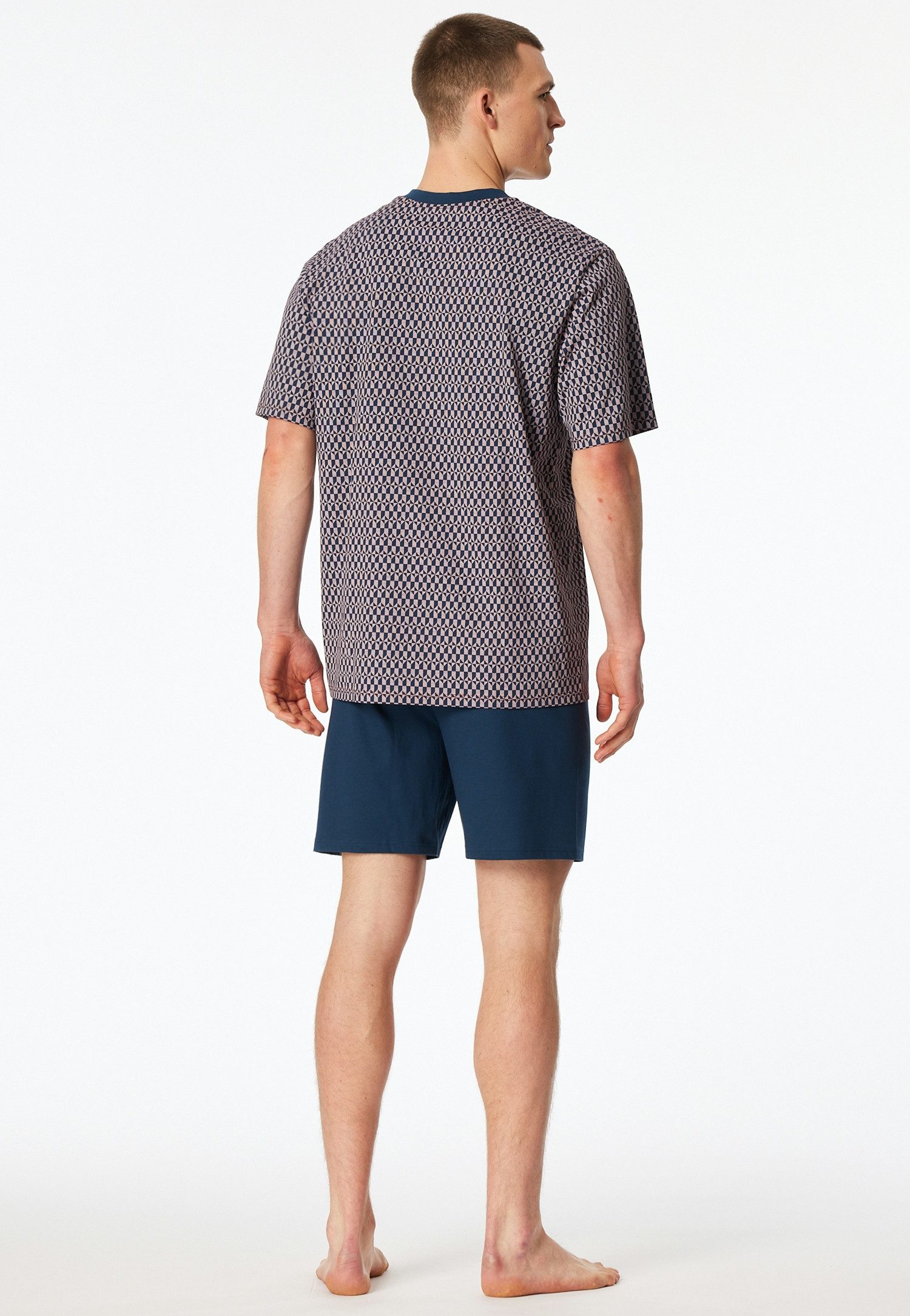 Schiesser Shorty Comfort Nightwear (2 tlg) mit klassischem Karo-Muster, V-Ausschnitt und aufgesetzter Brusttasche