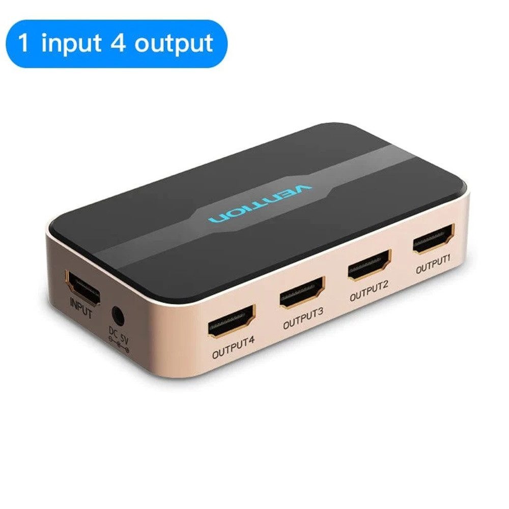 HDMI-Splitter 1 In 4 Out HDMI Splitter 4K 30Hz Gold Aluminium Legierung