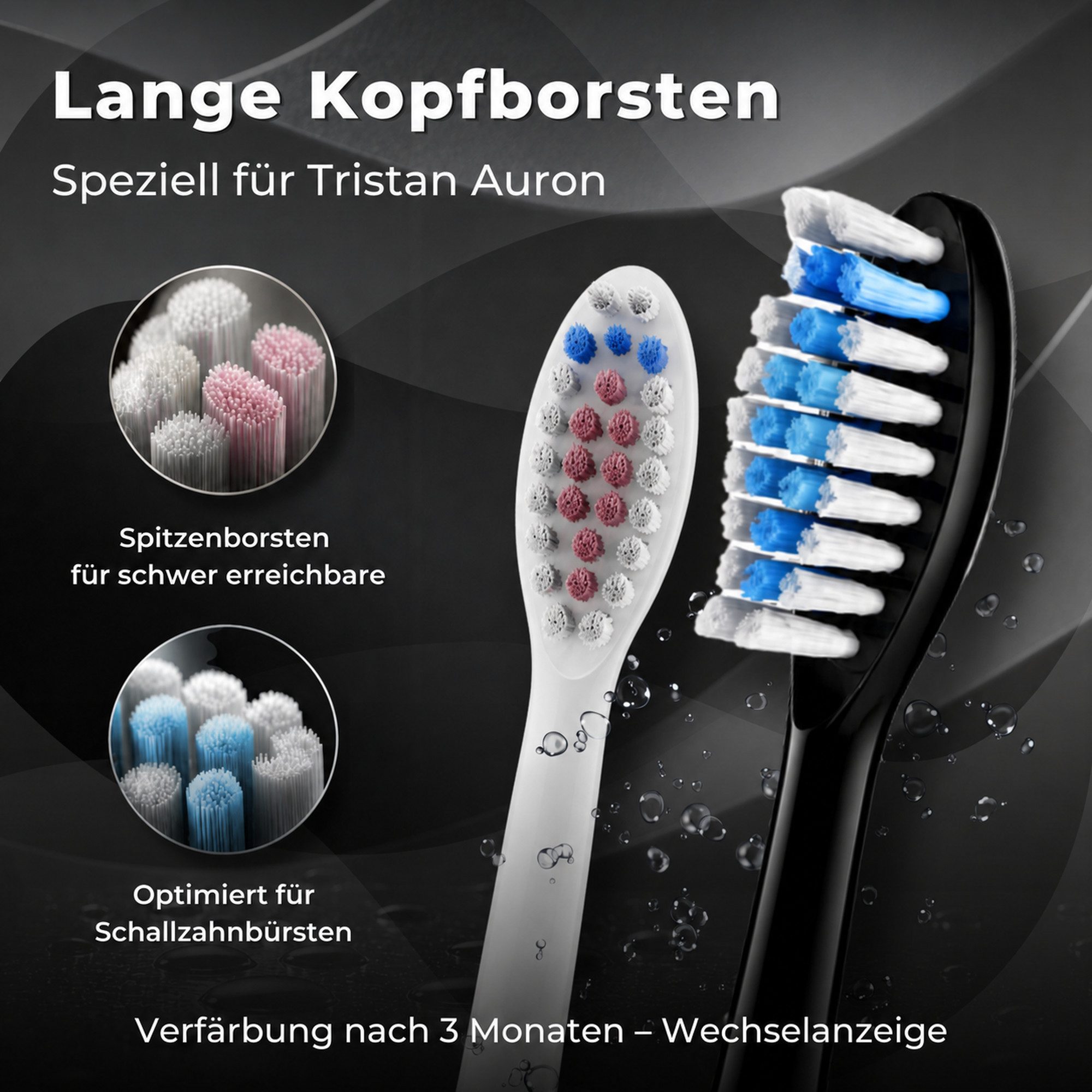Tristan Auron Elektrische Zahnbürste Elektrische Zahnbürste Doppelpack + UV Reiseetui - 60 Tage Akku IPX7, Aufsteckbürsten: 4 St. – Bild 5 von 5