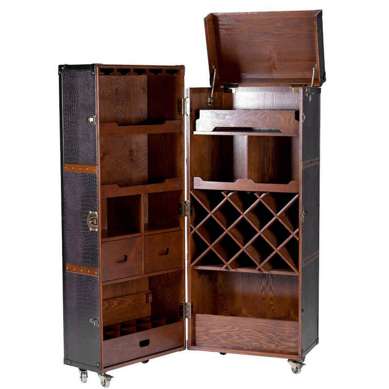 BUTLERS Weinschrank HEMINGWAY Koffer-Bar mit separatem Tablett Koffer-Bar mit Tablett - Schrank aus Eschenholz und Kunstleder