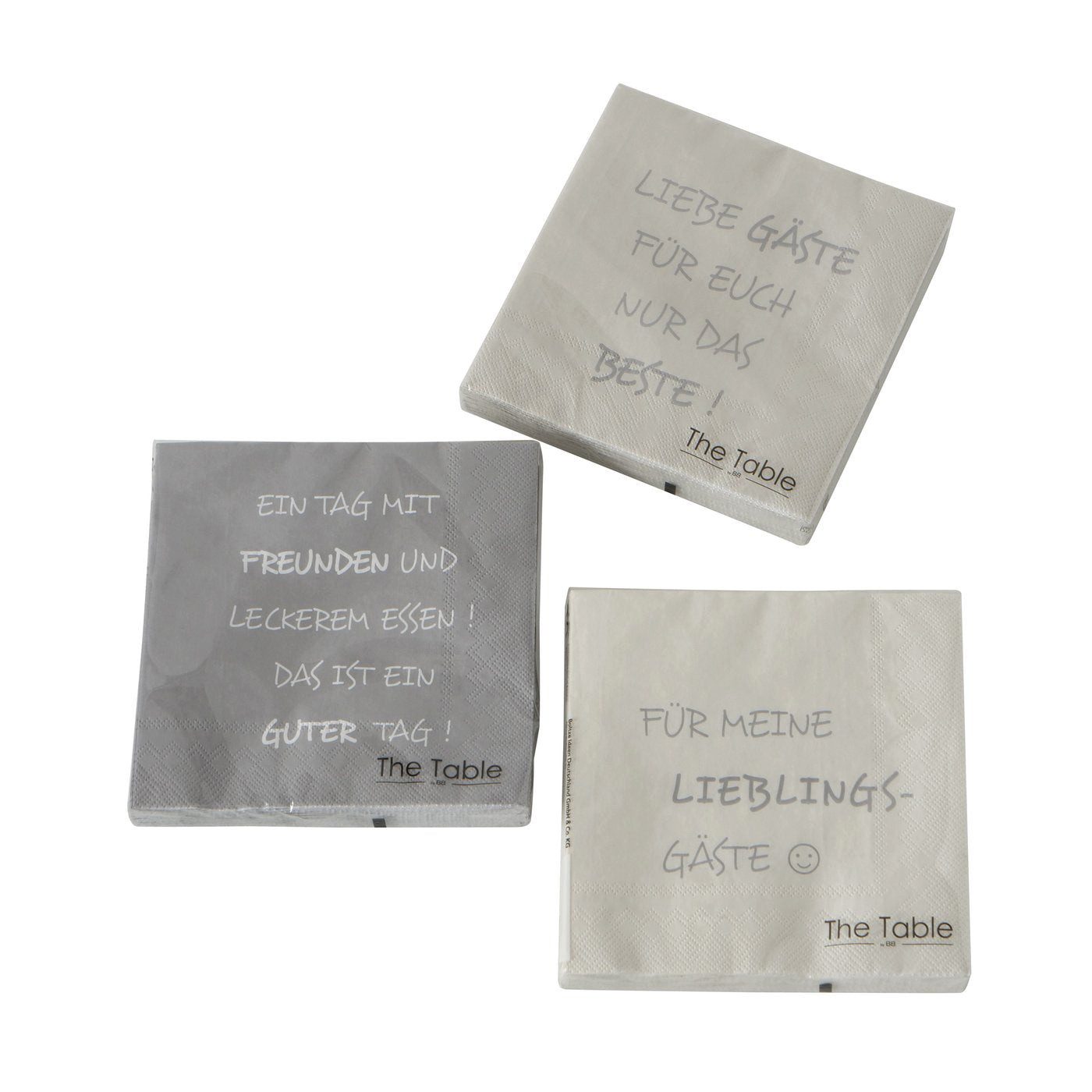 BOLTZE Papierserviette Servietten grau 16,5x16,5 cm " Gäste " in drei Varianten als Set von B