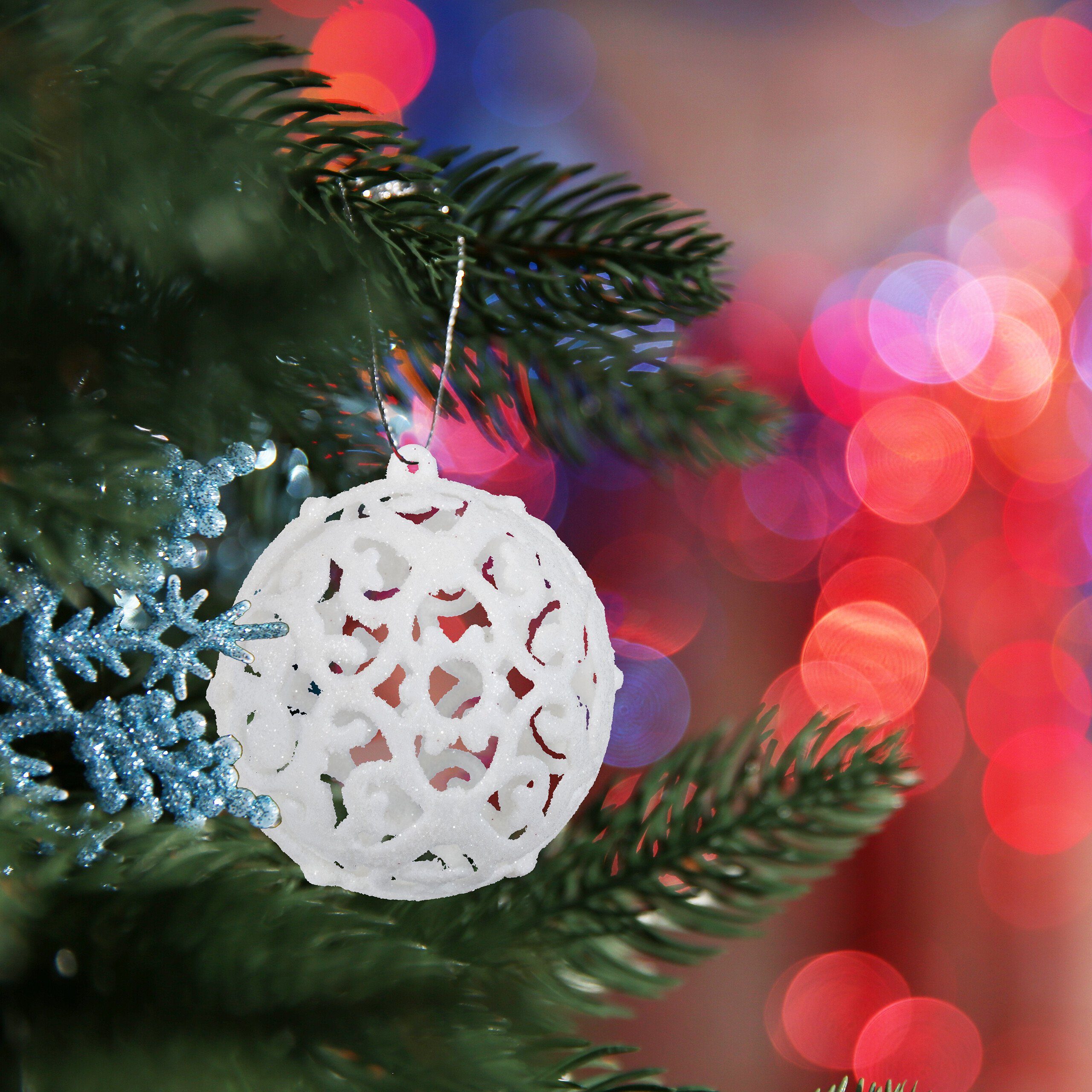 Weihnachtsbaumkugel Weiß relaxdays im Weihnachtskugeln Weiß Set, Silber 150er