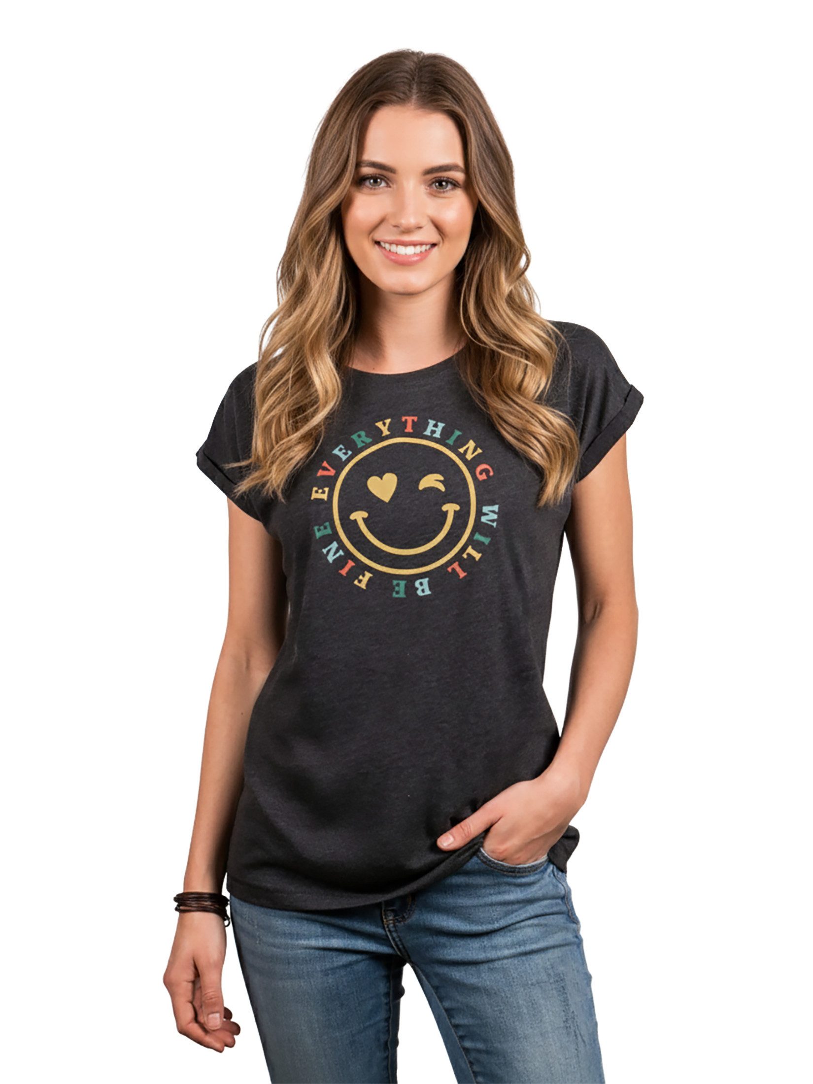MAKAYA Print-Shirt Damen Kurzam Herz Spruch Sprüche Hippie Style Outfit 60er 70er Jahre Top
