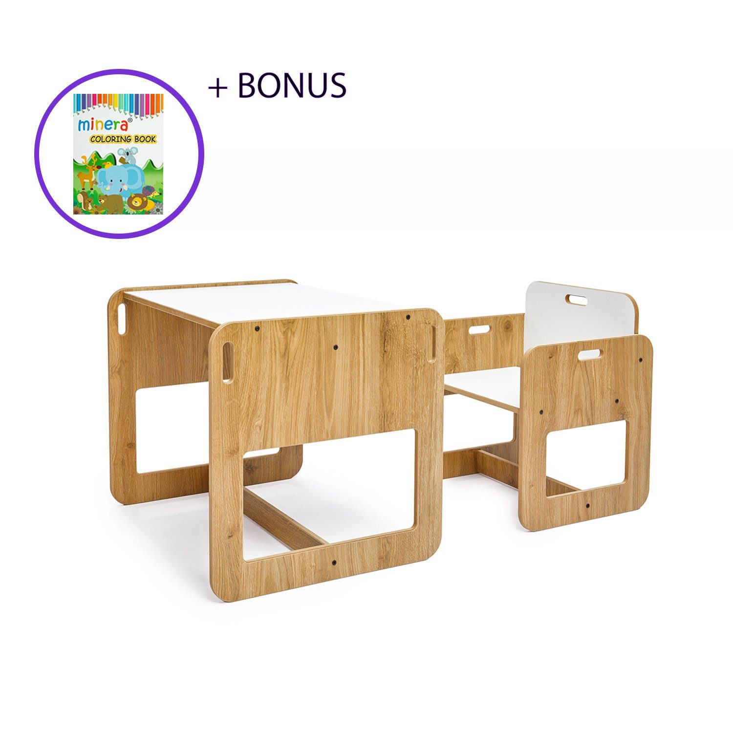 Cheete 3in1 Kindertisch Mit 2 Stühlen - Multifunktionale Kindermöbel Aus Naturholz