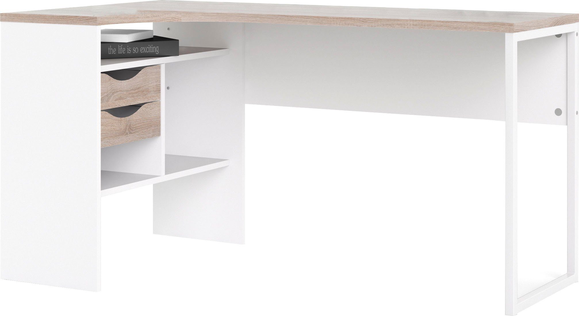 INOSIGN Eckschreibtisch Plus, Schreibtisch mit vielen Stauraummöglichkeiten, Gestell aus Metall
