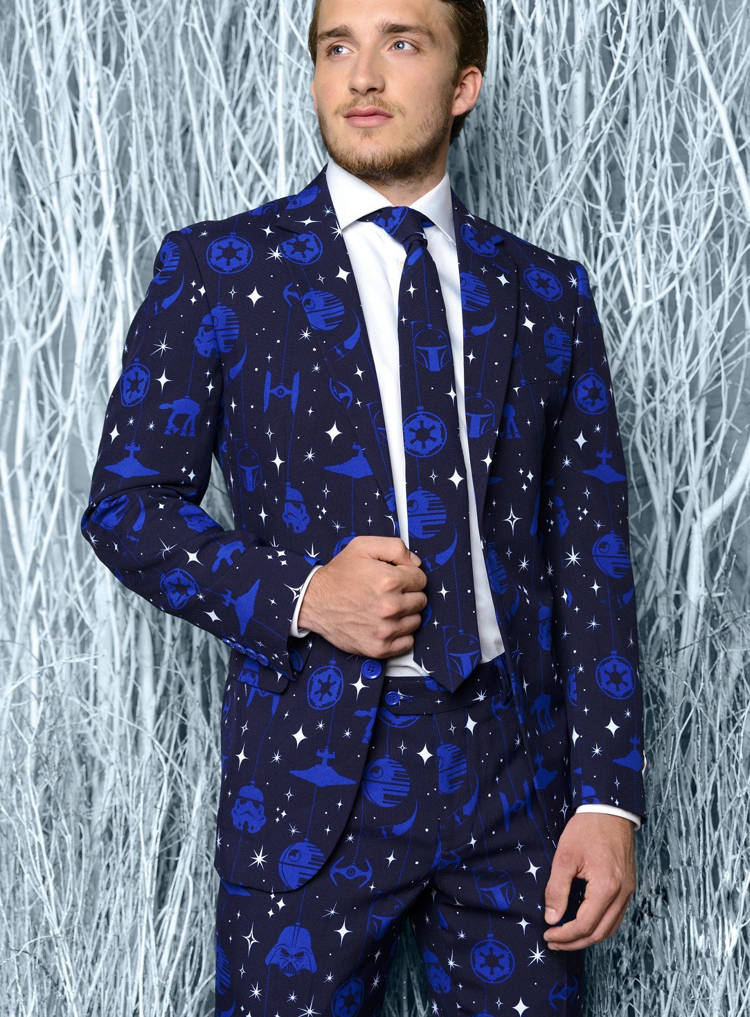 Opposuits Kostüm Starry Side Jackett - slim-fit Sakko für Karneval, Auch ohne Hose top: stylishes Sakko mit Krawatte