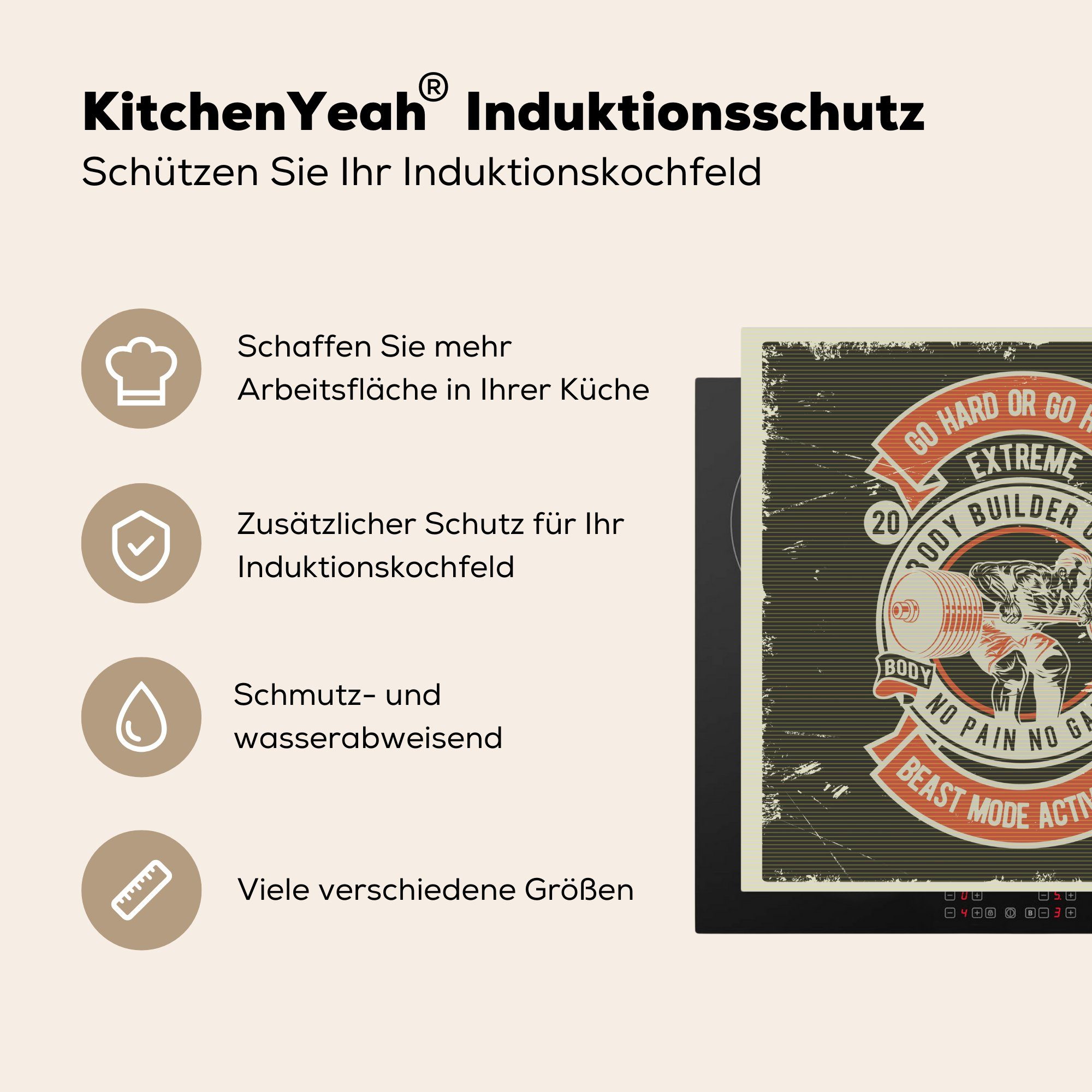 - - Herdblende-/Abdeckplatte cm, - Ceranfeldabdeckung, Mancave MuchoWow Arbeitsplatte küche für Sport Vintage, Gewichte tlg), Vinyl, 78x78 (1