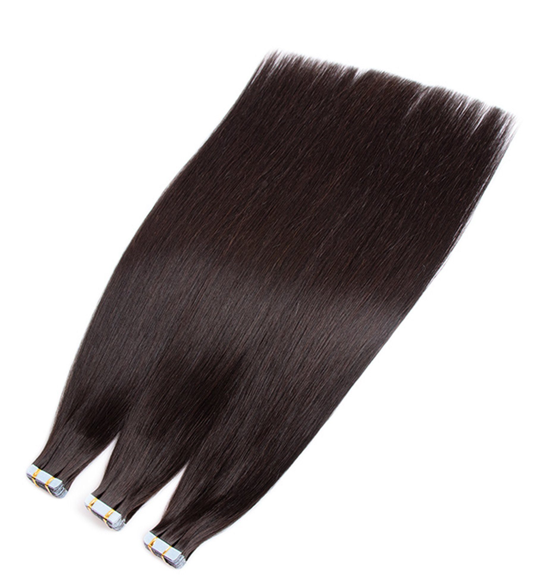 YC Fashion & Style Echthaar-Extension Drawn dark brown-60 gr, cm Hair Remy Menschenhaar 25 Echthaar 100 % Tape #2 On-Extension Double Skin-Wefts