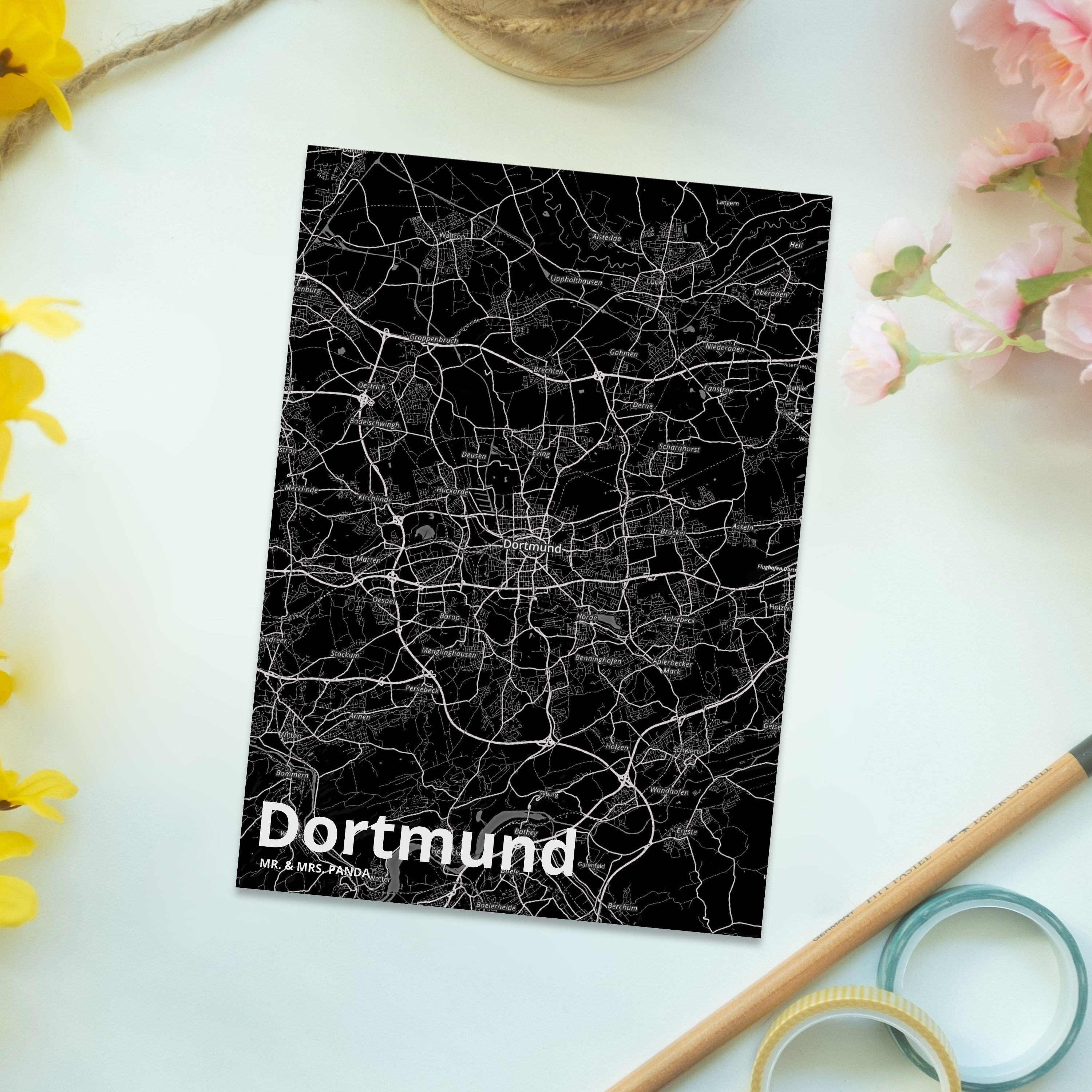 & Karte Karte, Dorf, Dortmund Mr. Einladung, Dorf Mrs. Panda Landkar Geschenk, Postkarte Stadt -