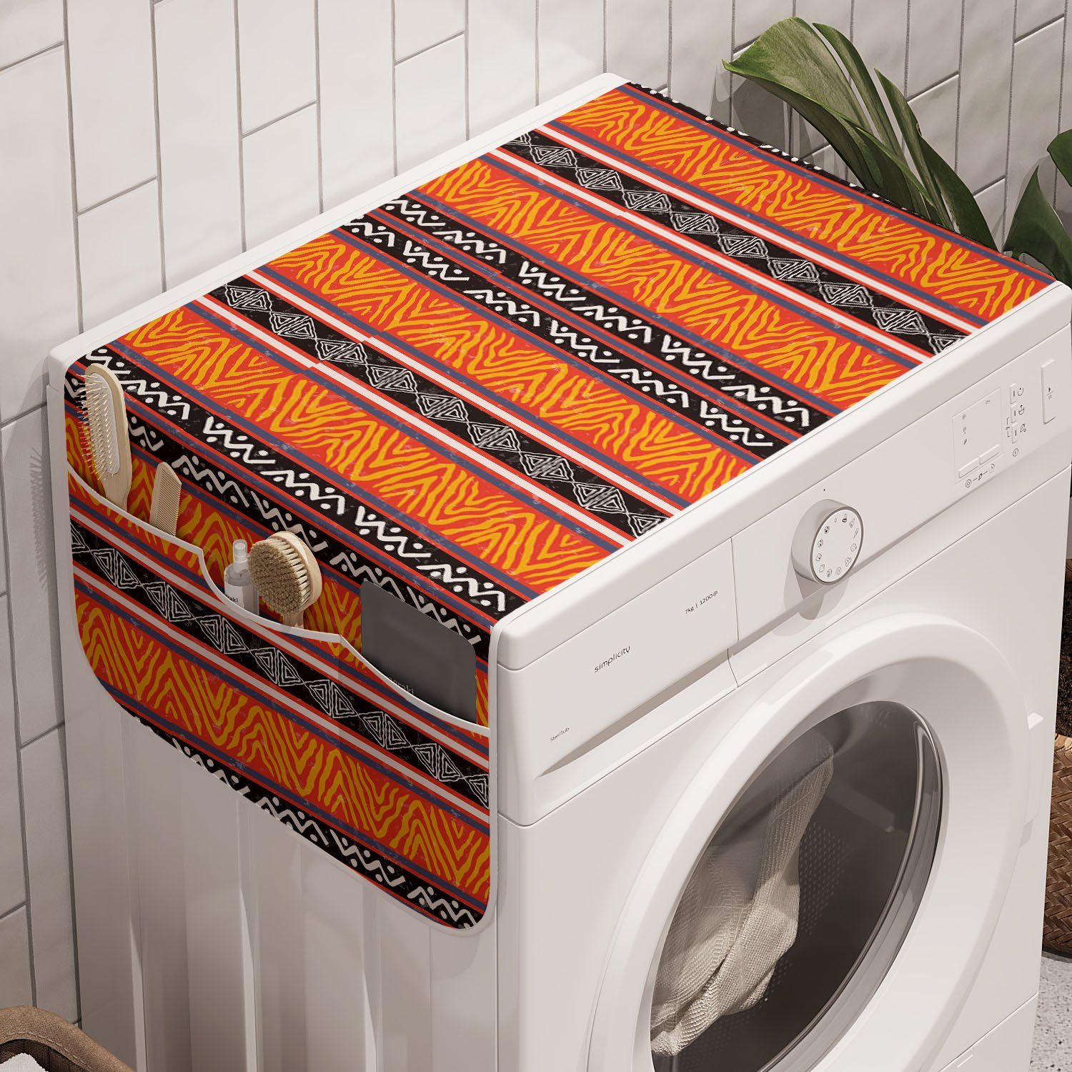 Abakuhaus Badorganizer Anti-Rutsch-Stoffabdeckung für Waschmaschine und Trockner, Vintage Tribal Wilde Boho Art